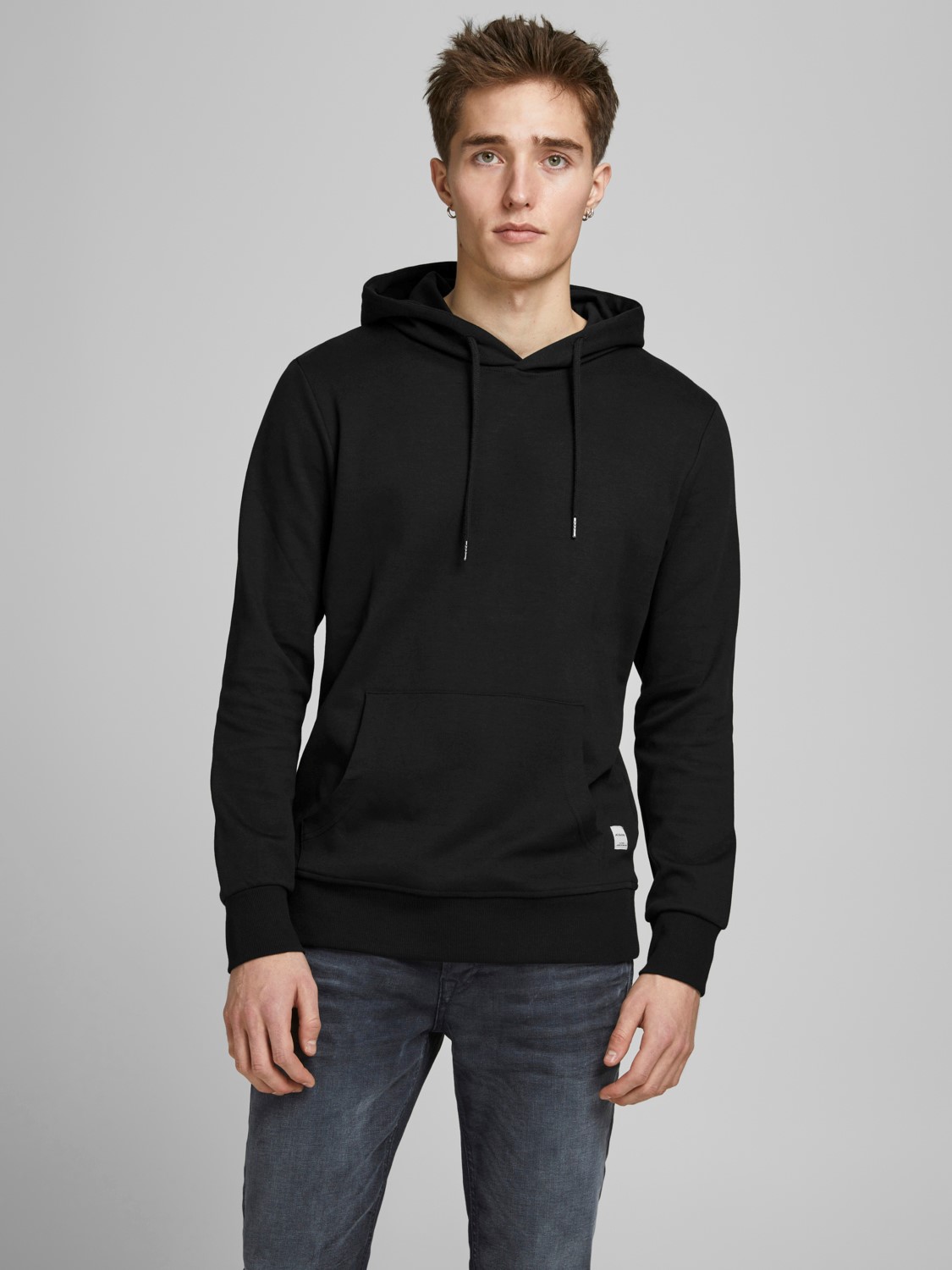 JACK & JONES Basic sweat hood regular fit, heren hoodie katoenmengsel met capuchon, zwart