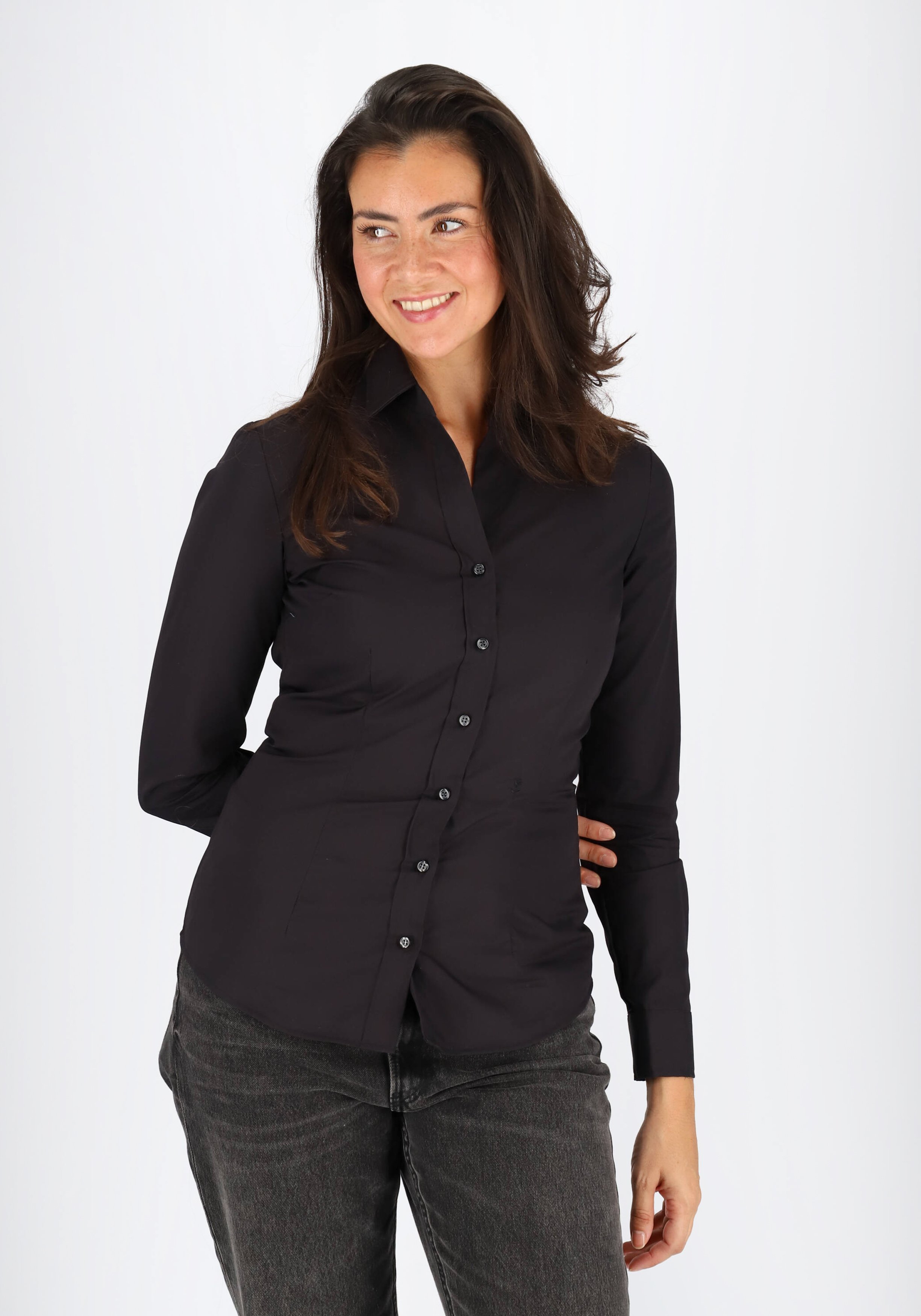 Seidensticker dames blouse slim fit, zwart