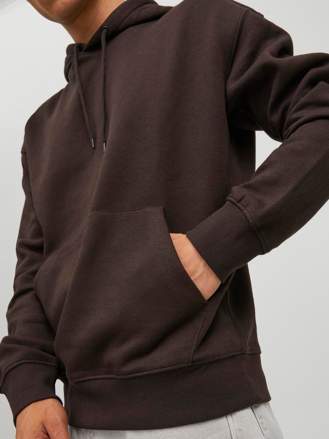 JACK & JONES Star basic sweat hood regular fit, heren hoodie katoenmengsel met capuchon, donkerbruin