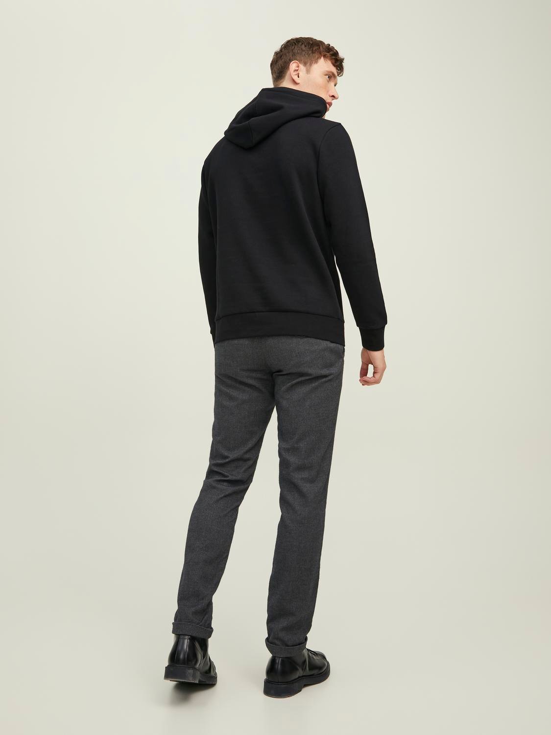 JACK & JONES Arie sweat hood slim fit, heren hoodie katoenmengsel met capuchon, zwart