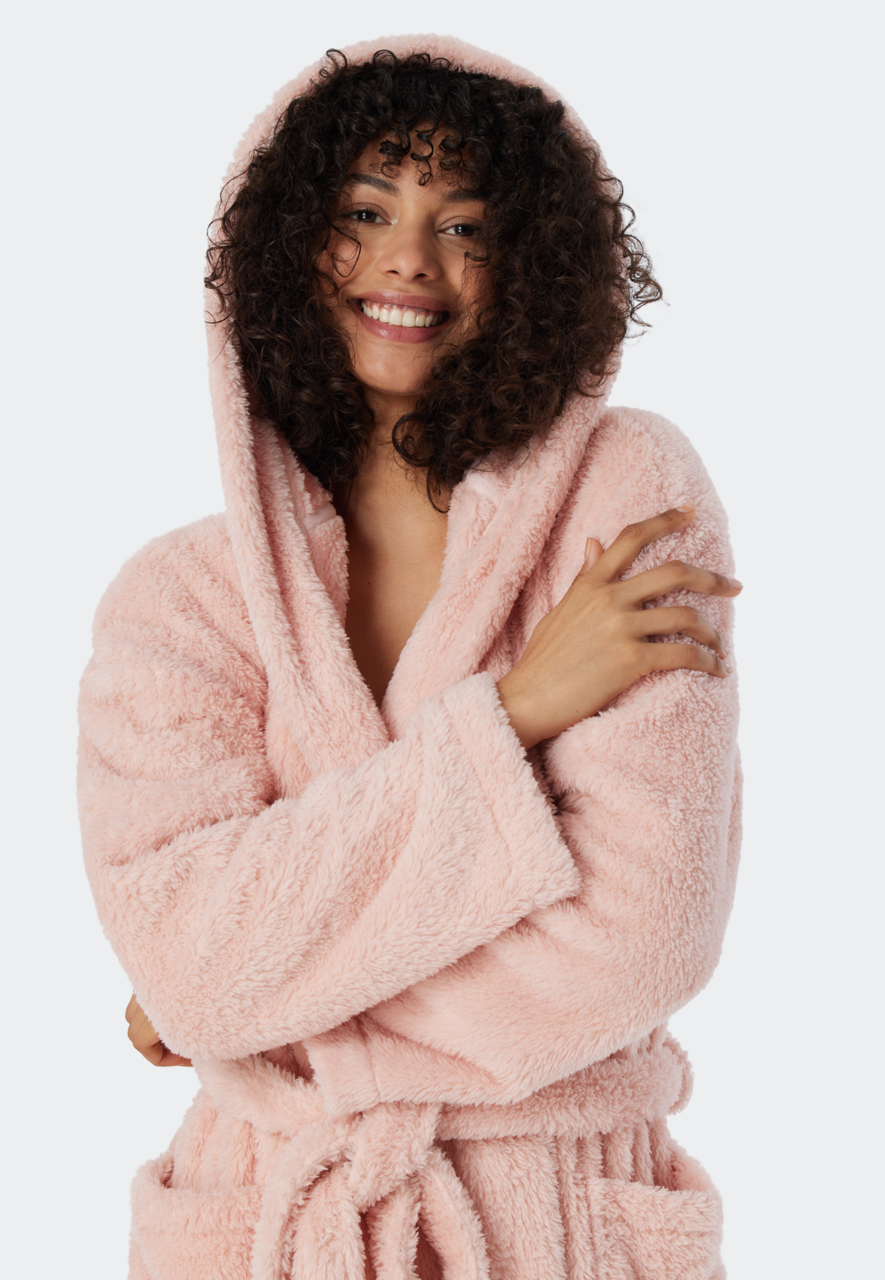 SCHIESSER Essentials badjas, dames kamerjas teddy fleece comfort fit roze