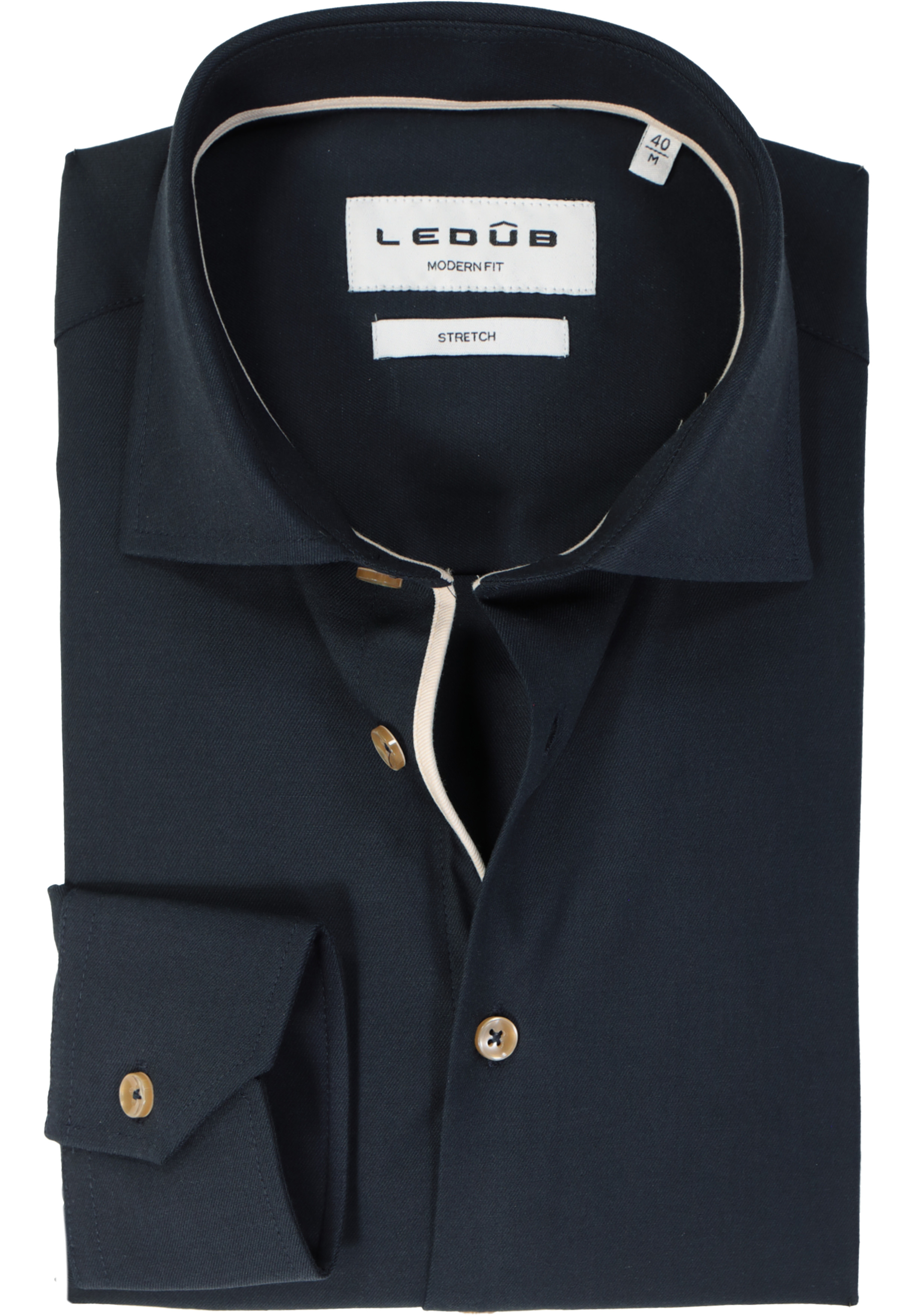 Ledub modern fit overhemd, popeline, donkerblauw