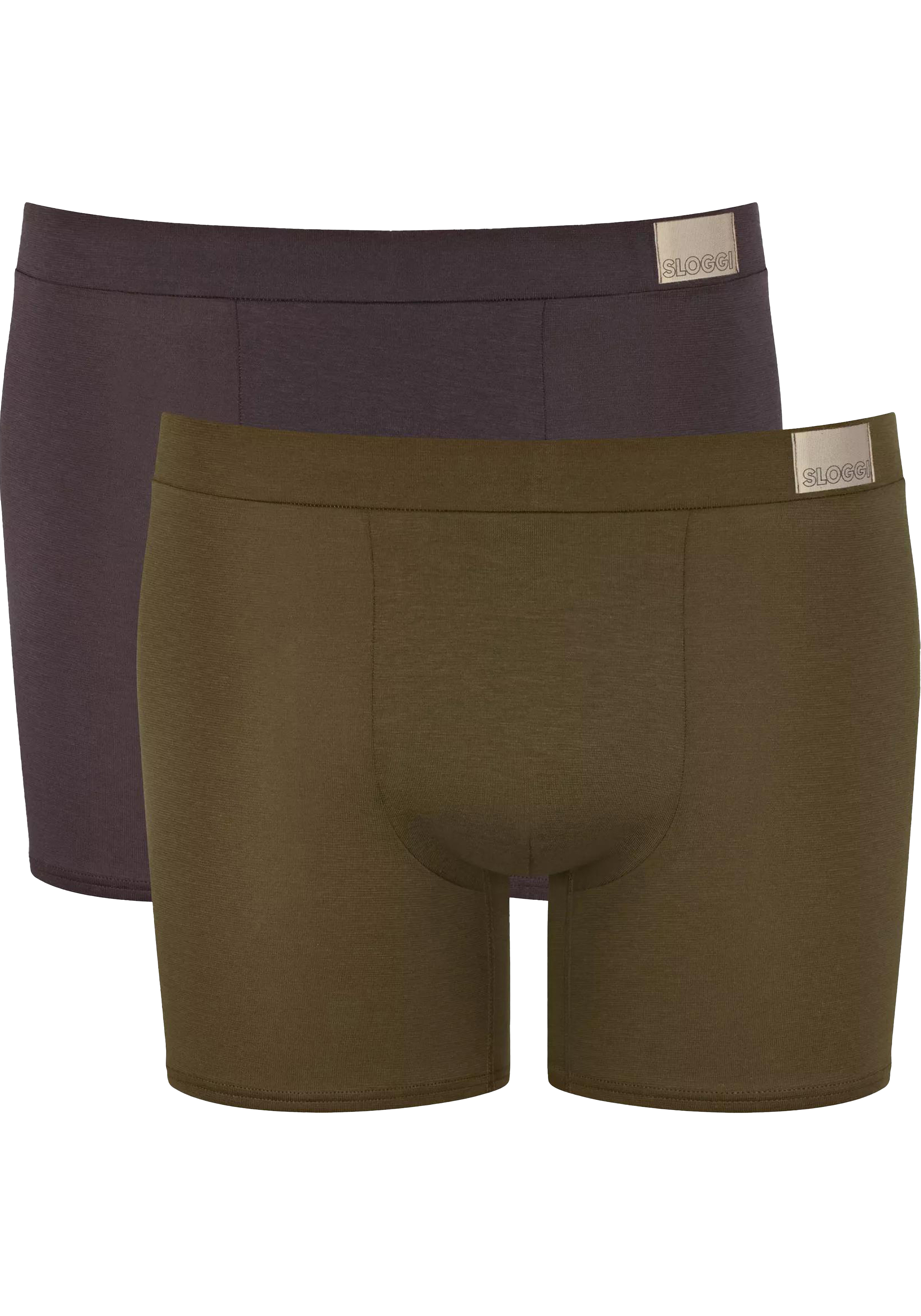 Sloggi Men GO Natural Short, heren boxershort korte pijp (2-pack), bruin en olijfgroen