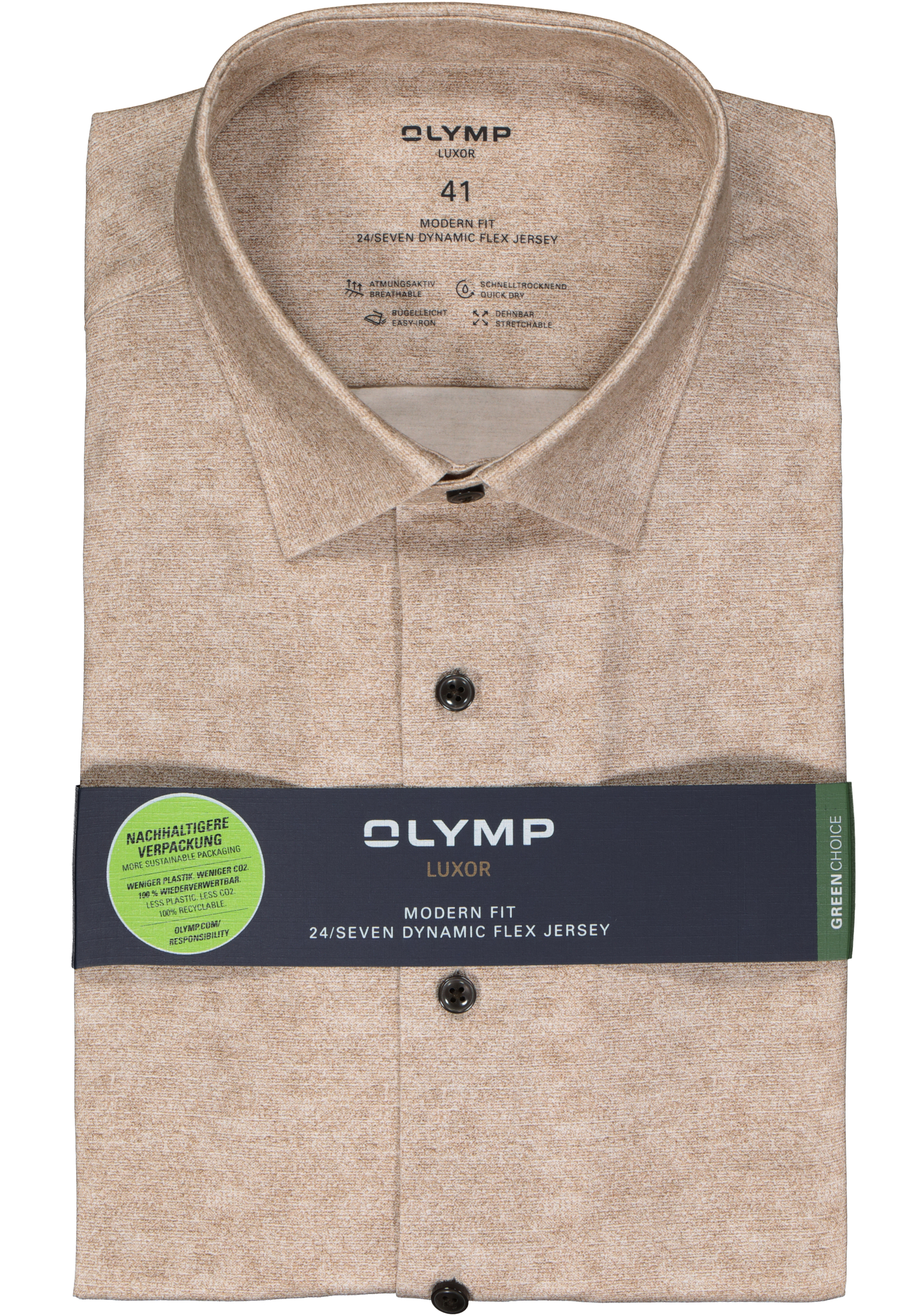 OLYMP 24/7 modern fit overhemd, tricot, bruin melange