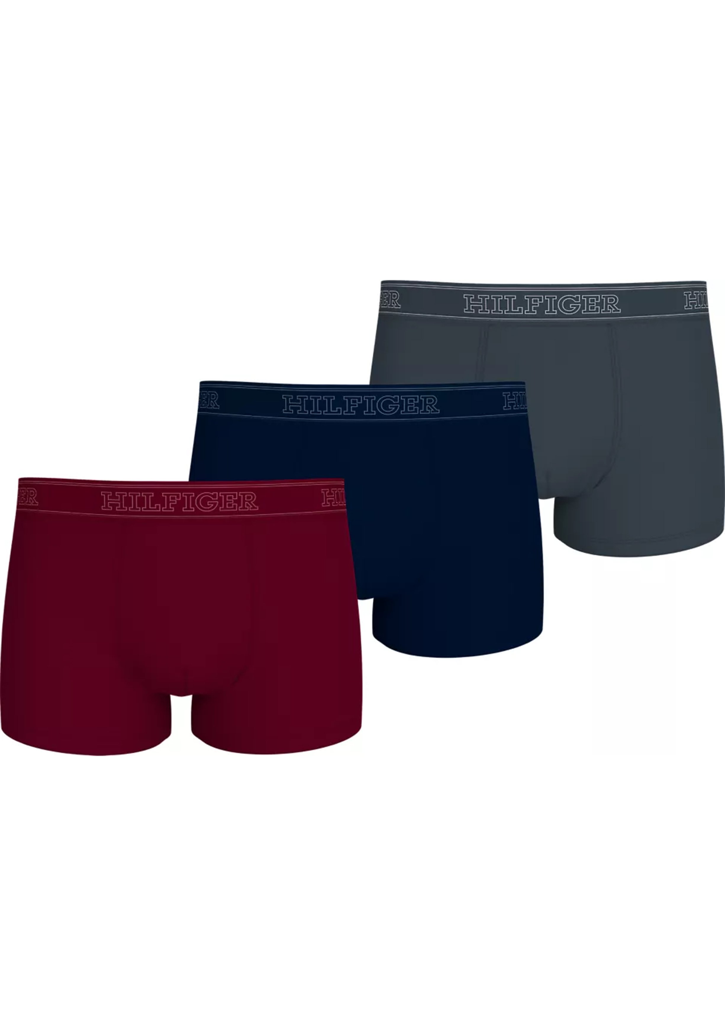 Tommy Hilfiger trunk (3-pack), heren boxers normale lengte, donkerrood, donkerblauw, grijs