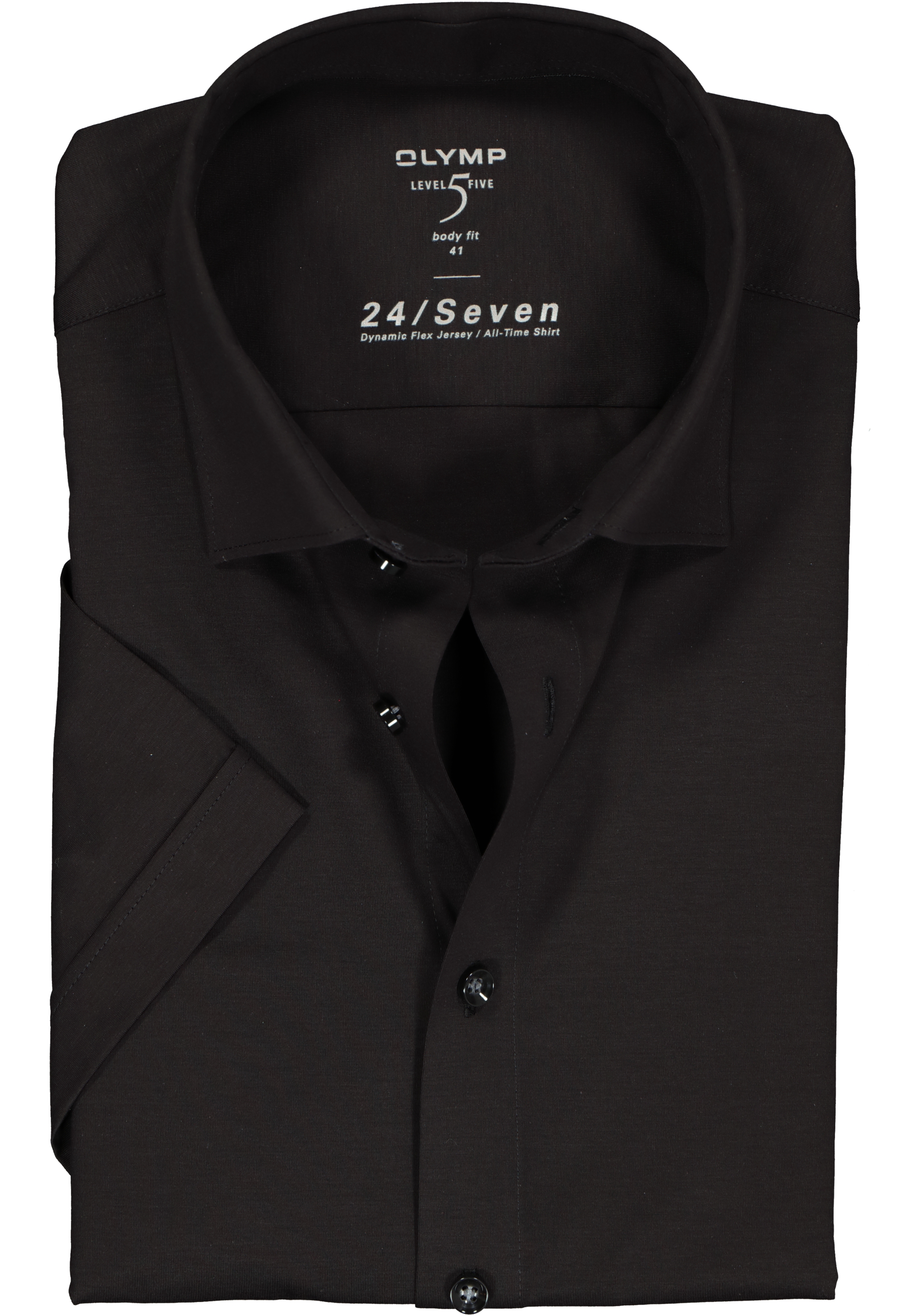 OLYMP Level 5 24/Seven body fit overhemd, korte mouw, zwart tricot