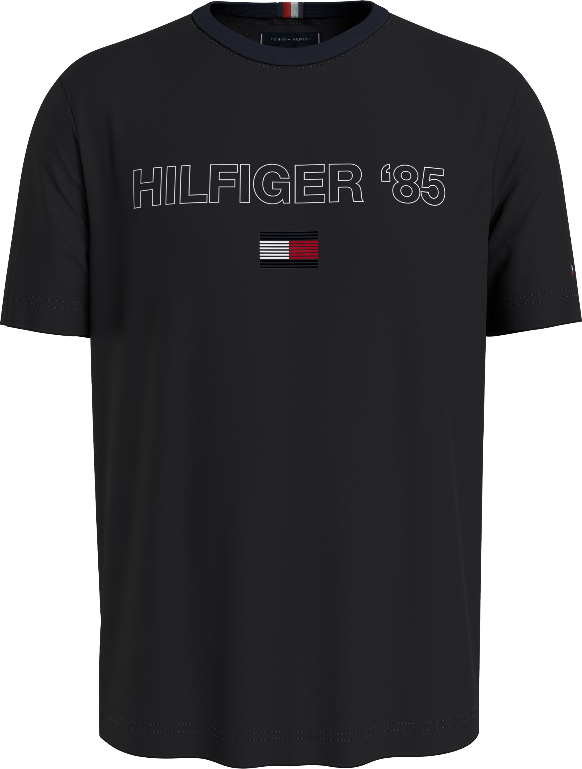 Tommy Hilfiger Hilfiger 85 Tee, heren T-shirt korte mouw O-hals, zwart