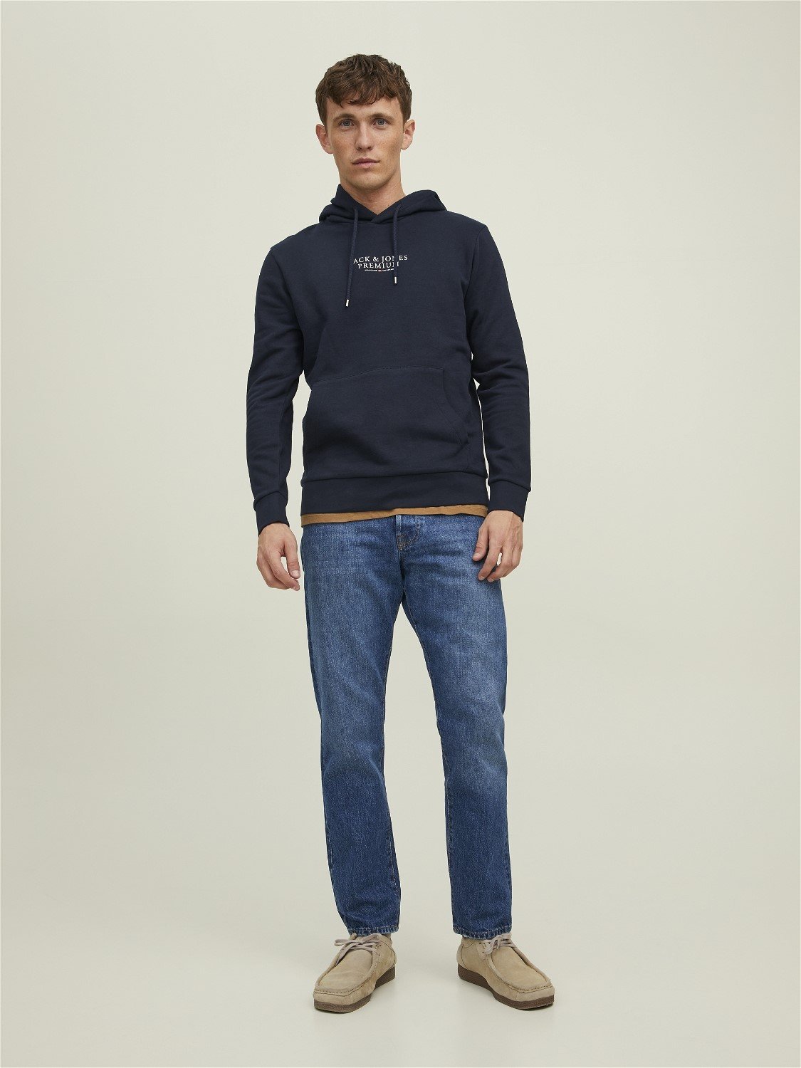 JACK & JONES Arie sweat hood slim fit, heren hoodie katoenmengsel met capuchon, blauw