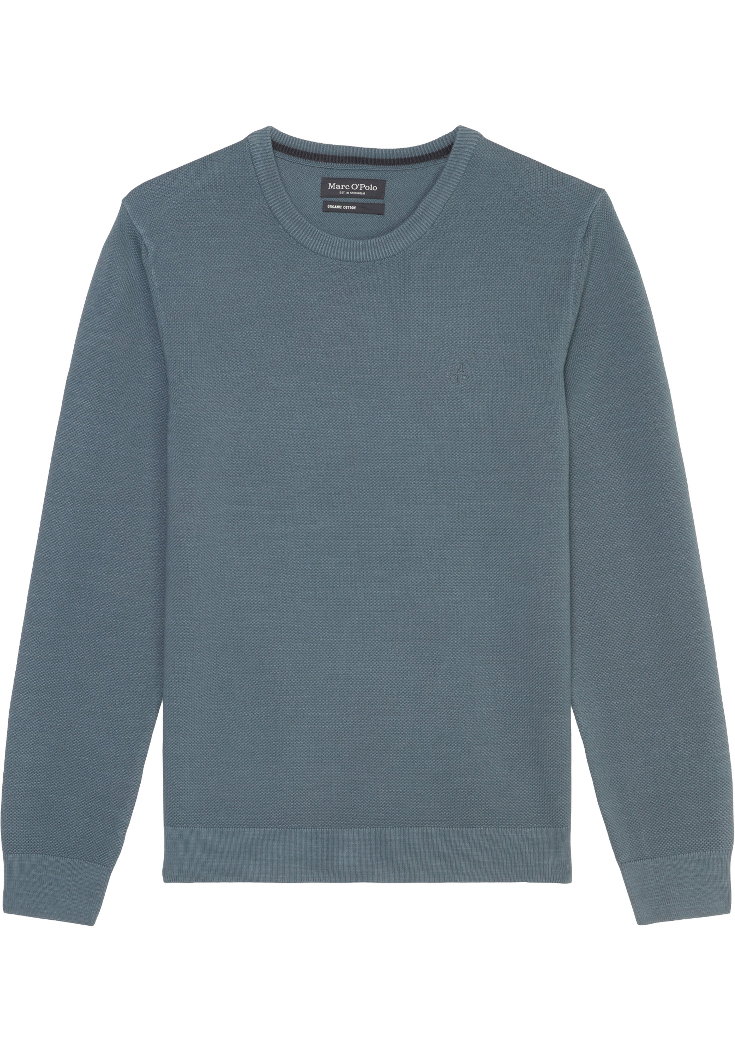 Marc O'Polo regular fit pullover, heren trui katoen met O-hals, middenblauw (middeldik)