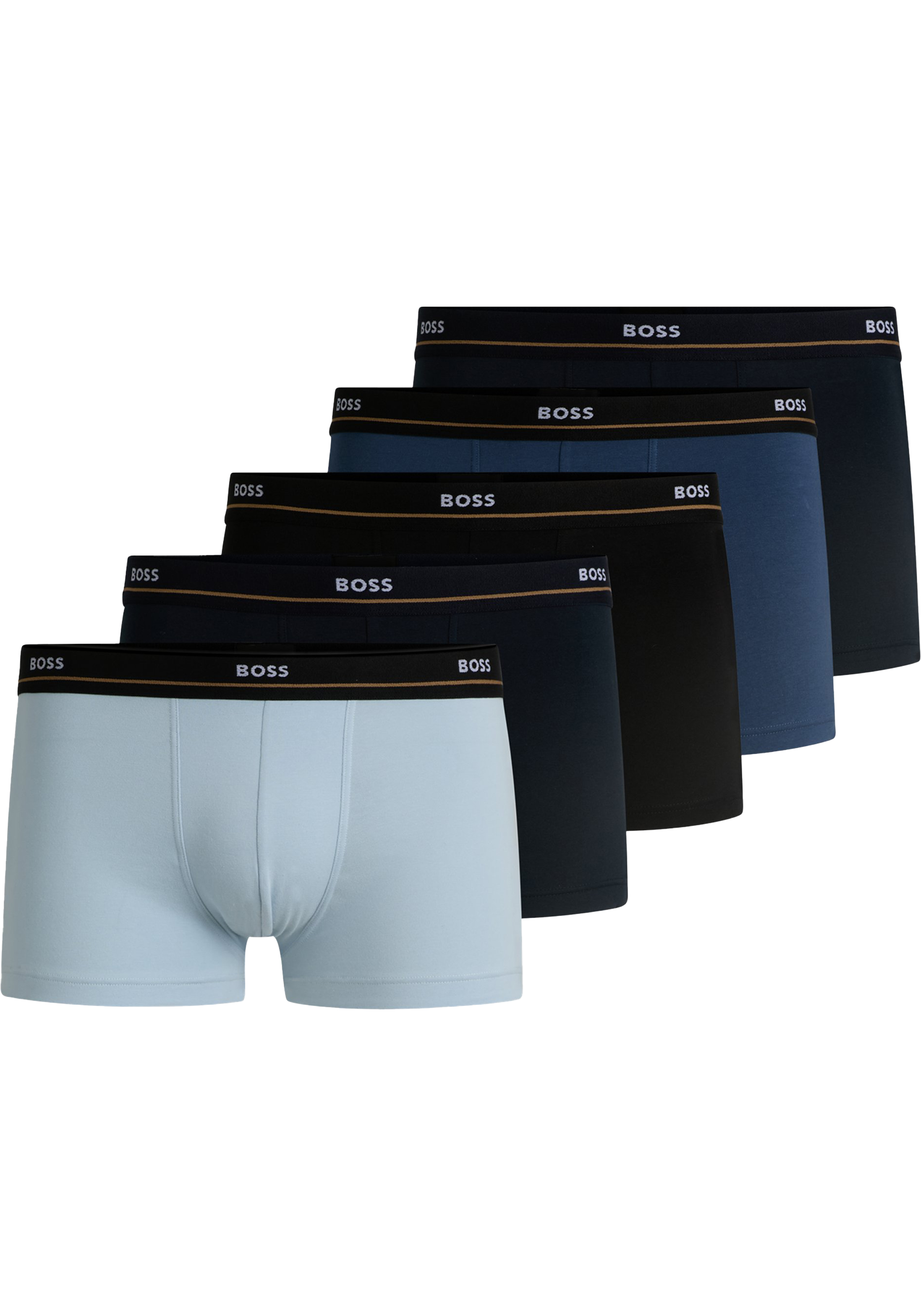 HUGO BOSS Essential trunks (5-pack), heren boxers kort, verschillende tinten blauw