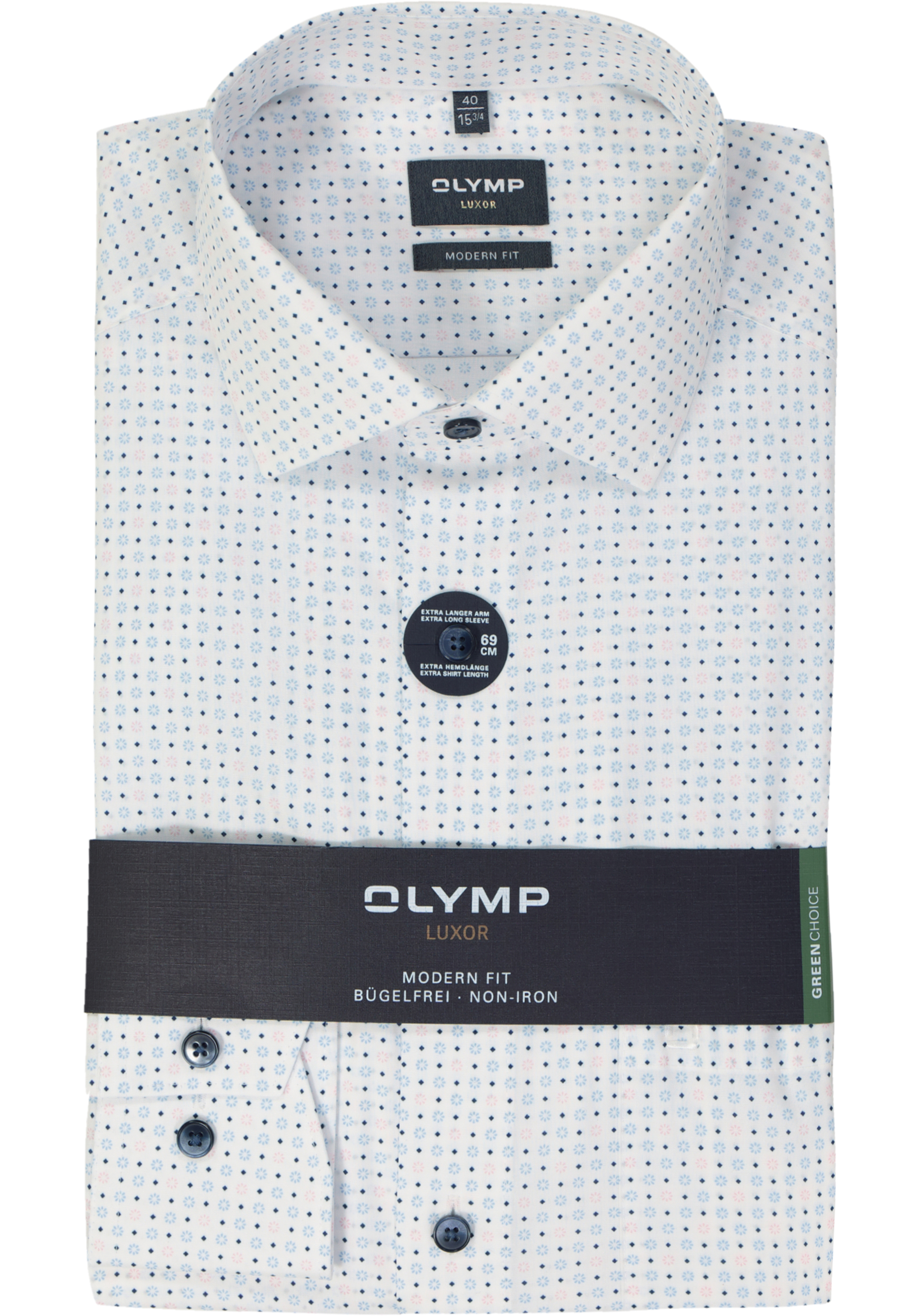 OLYMP modern fit overhemd, mouwlengte 7, mouwlengte 7, popeline, roze dessin