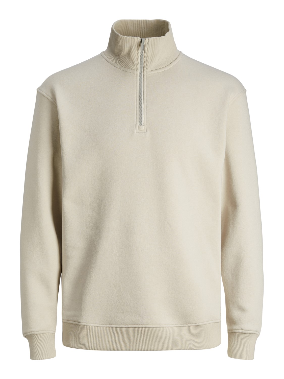 JACK & JONES Bradley sweat half zip regular fit, heren schipperstrui katoenmengsel met opstaande boord, beige