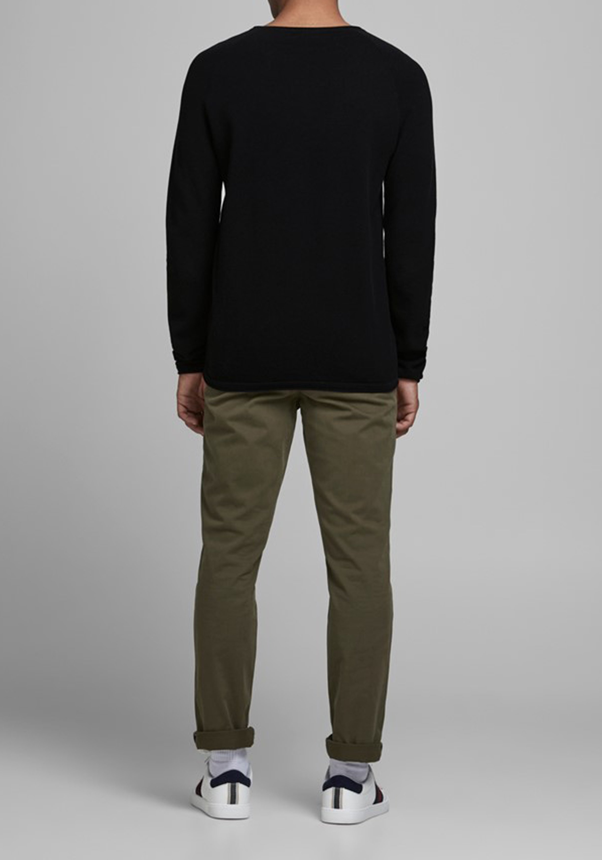 JACK & JONES slim fit trui katoen, O-hals, zwart