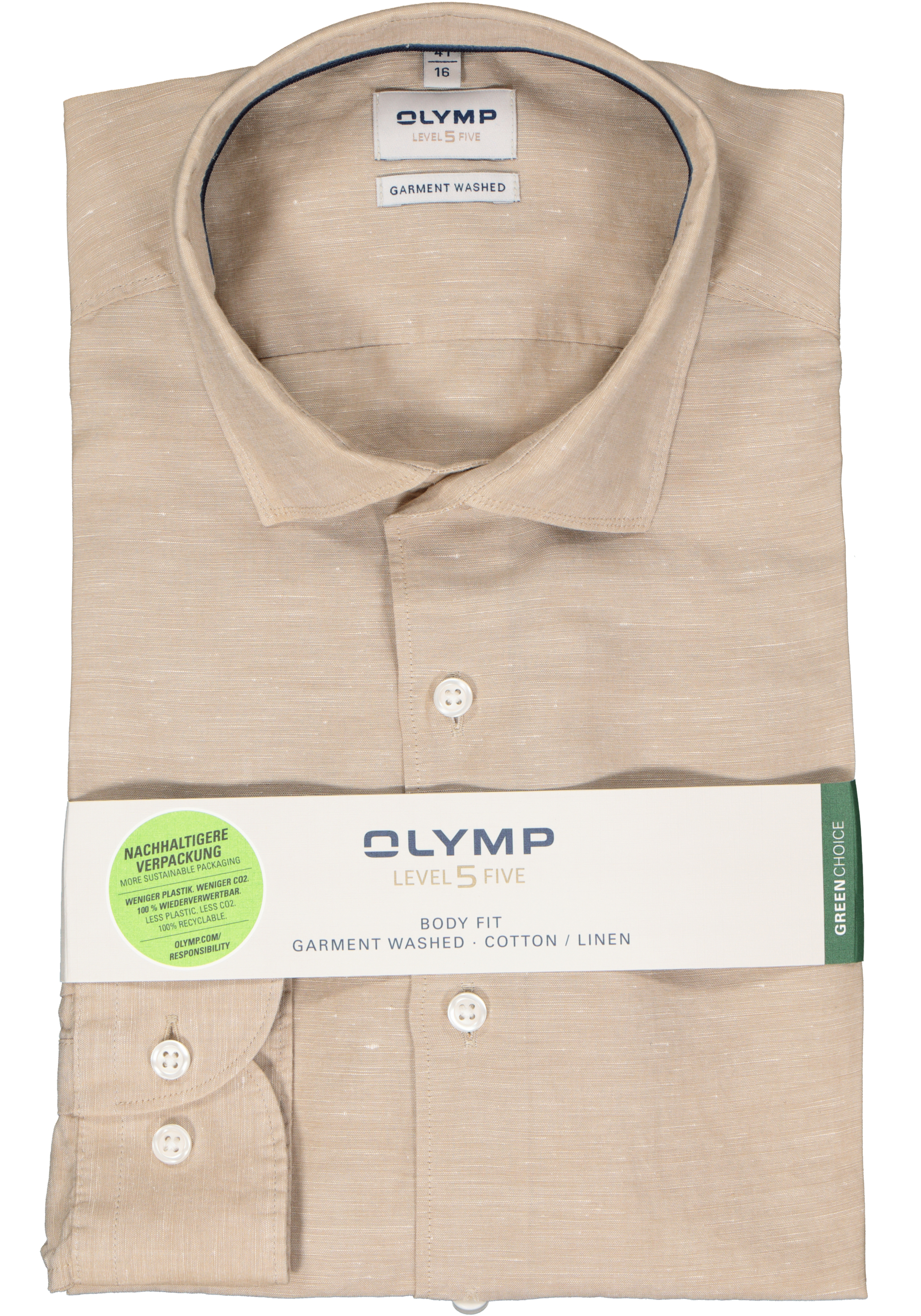 OLYMP Level 5 body fit overhemd, structuur, beige