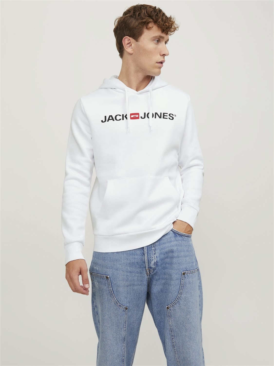 JACK & JONES Corp old logo sweat hood slim fit, heren hoodie katoenmengsel met capuchon, wit