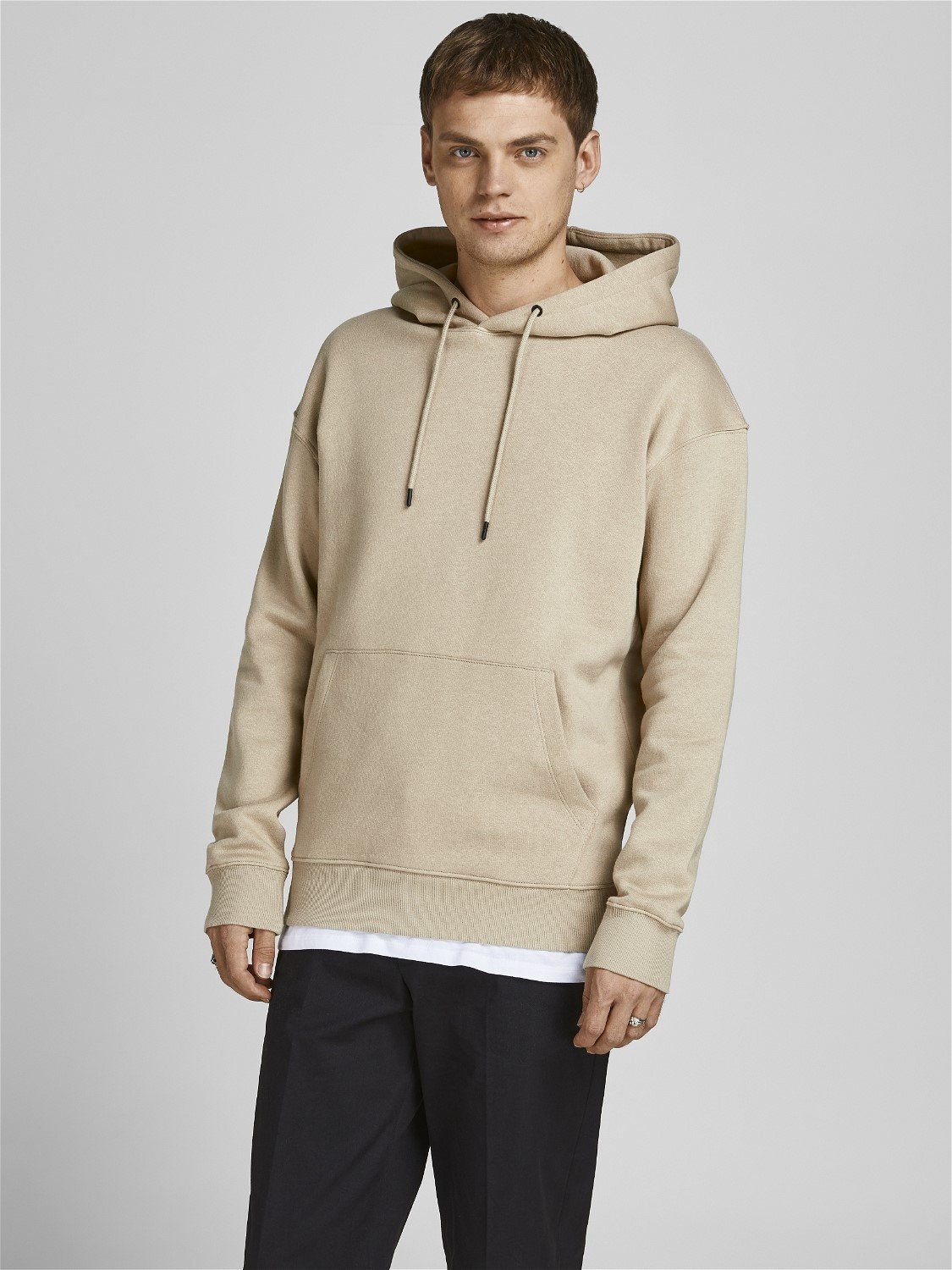 JACK & JONES Star basic sweat hood regular fit, heren hoodie katoenmengsel met capuchon, beige