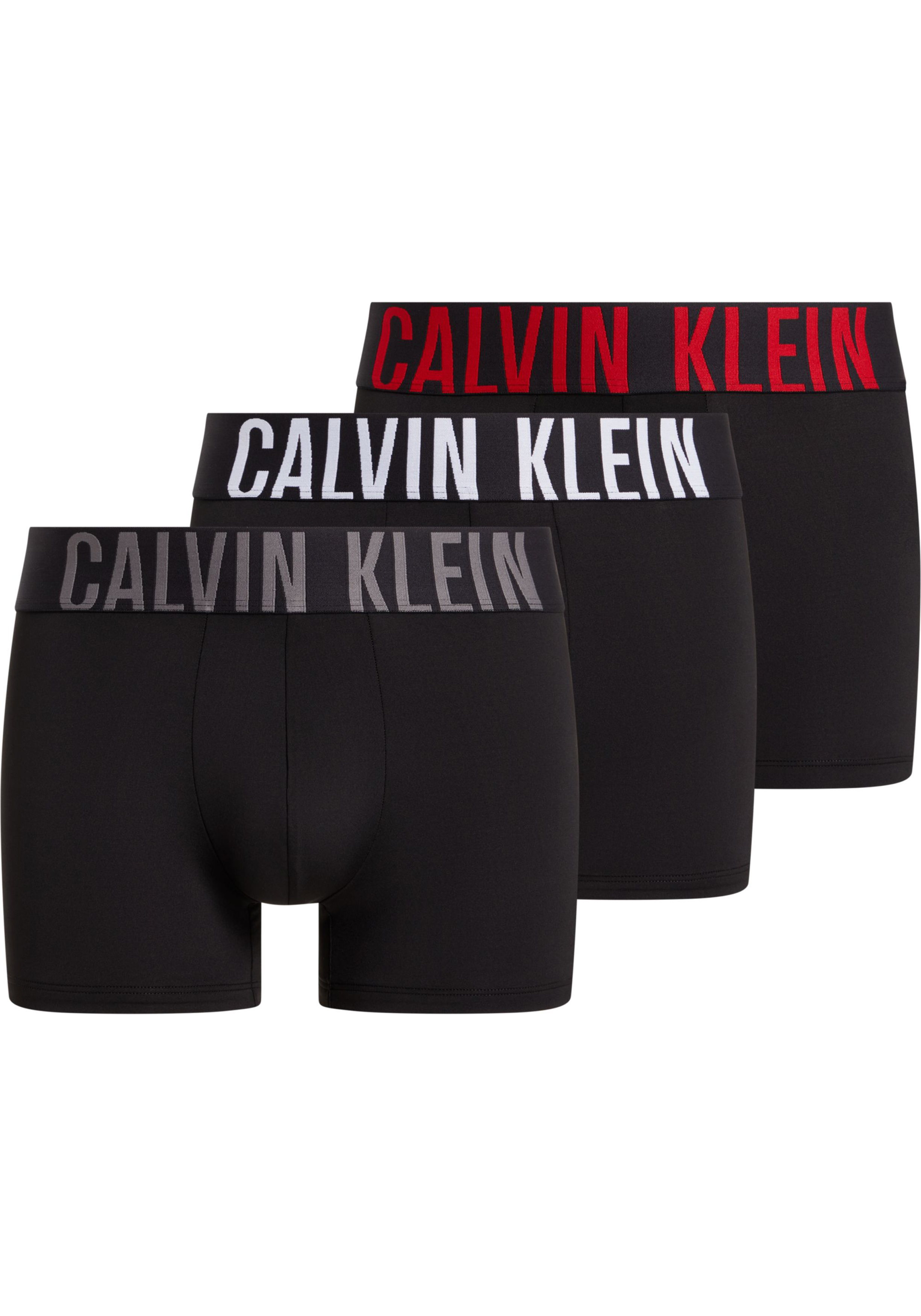 Calvin Klein Trunk (3-pack), heren boxers normale lengte, zwart met gekleurde tailleband