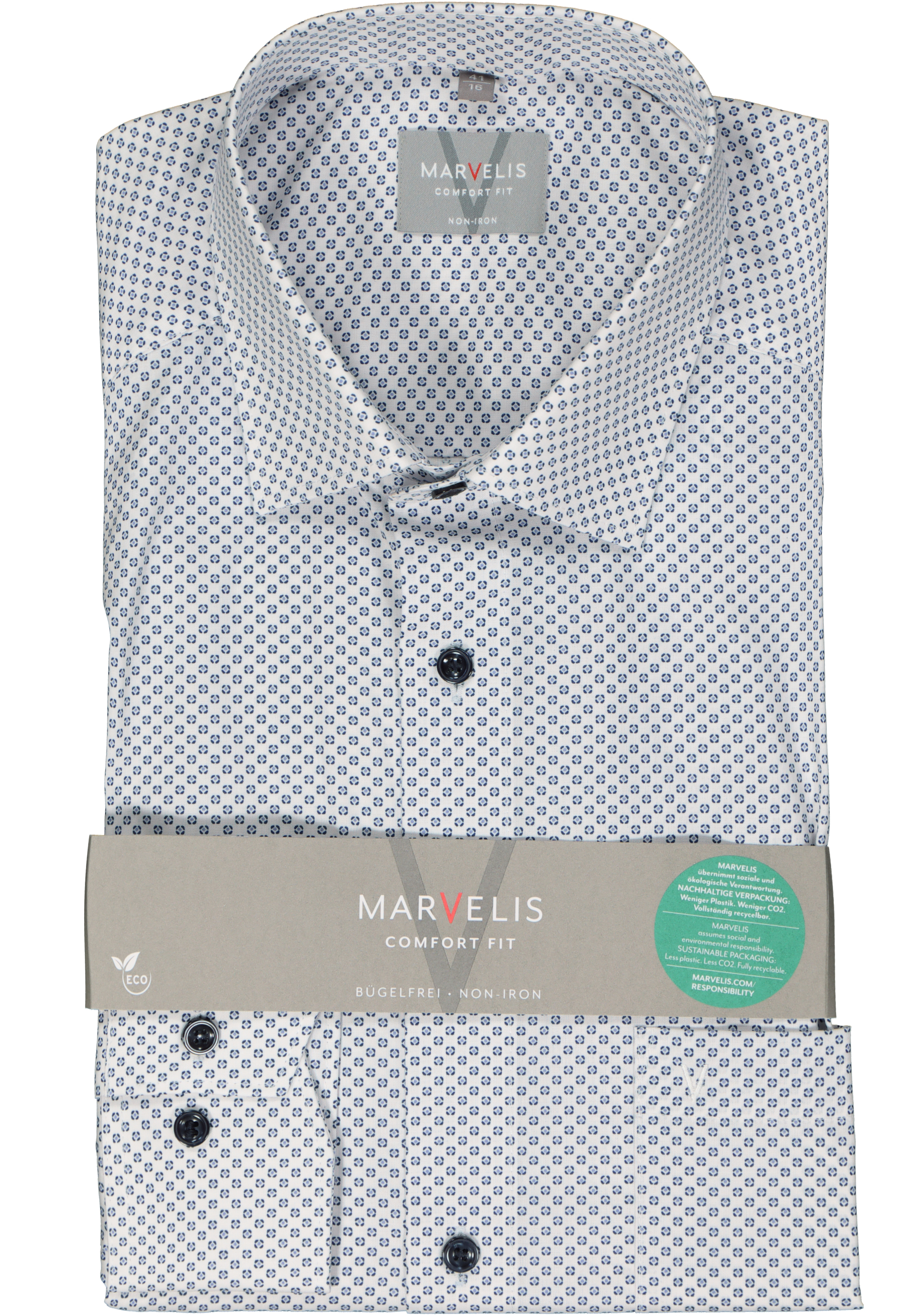 MARVELIS comfort fit overhemd, popeline, wit dessin