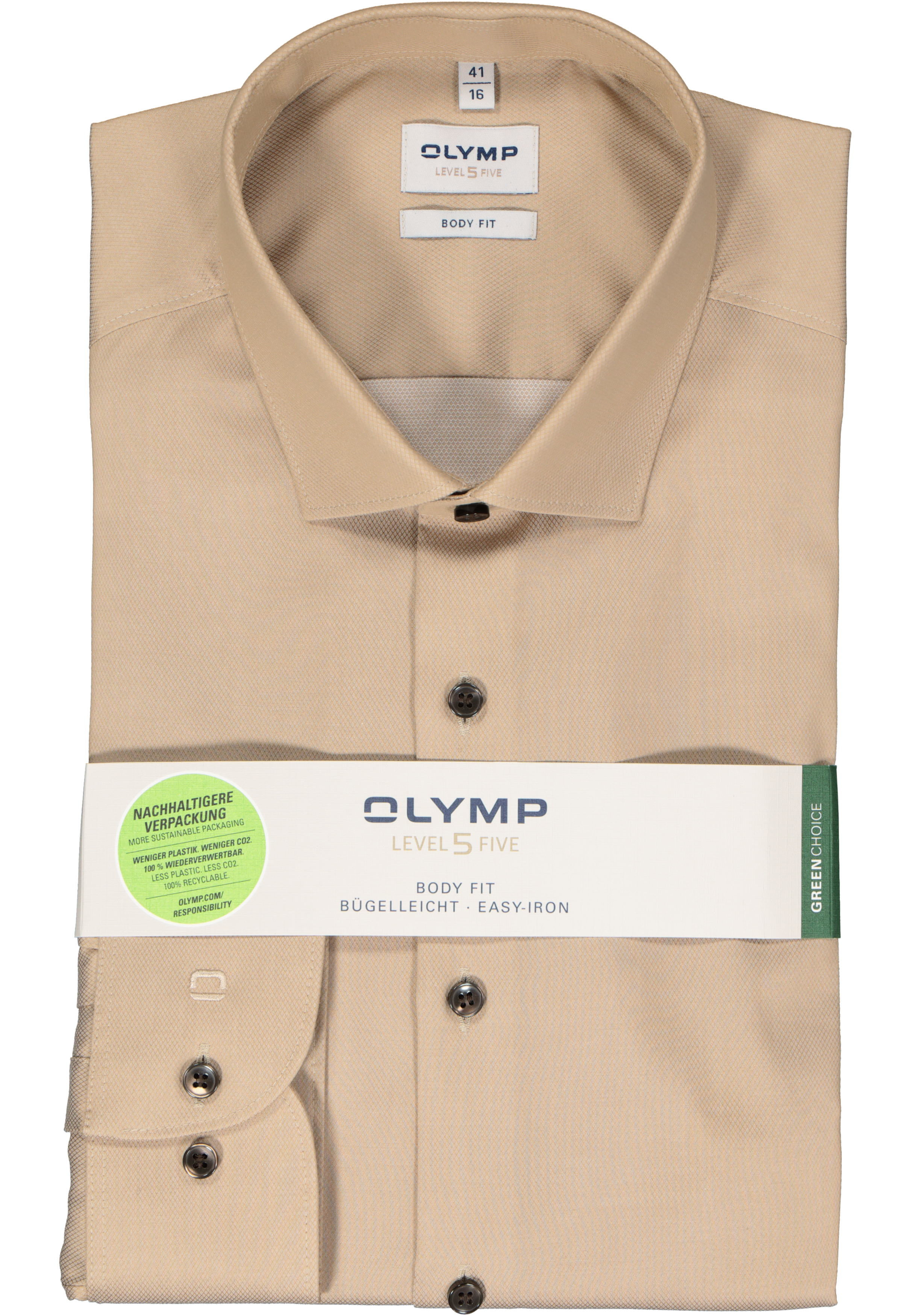 OLYMP Level 5 body fit overhemd, structuur, beige