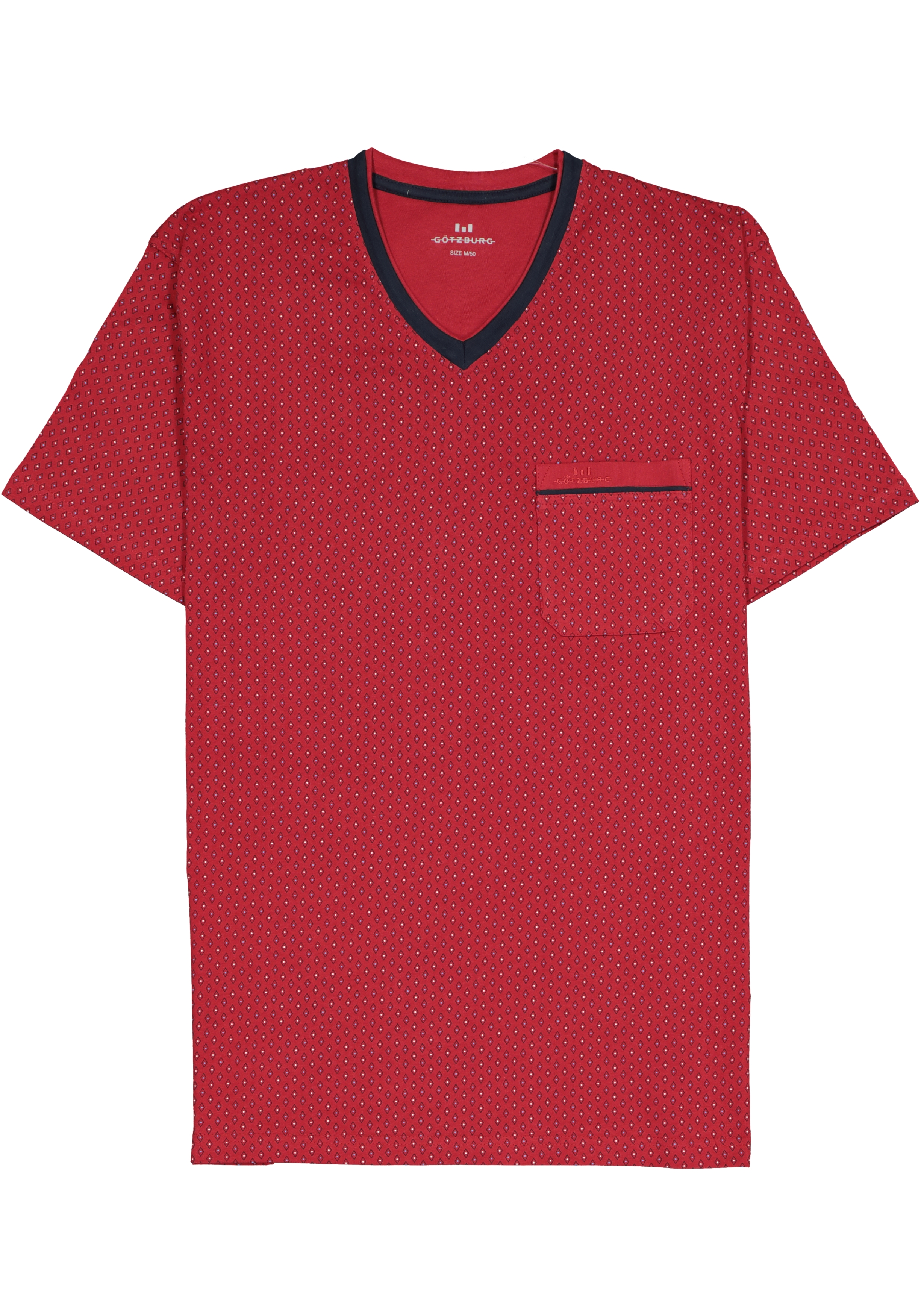 Gotzburg heren shortama, V-hals, rood met blauw en wit dessin