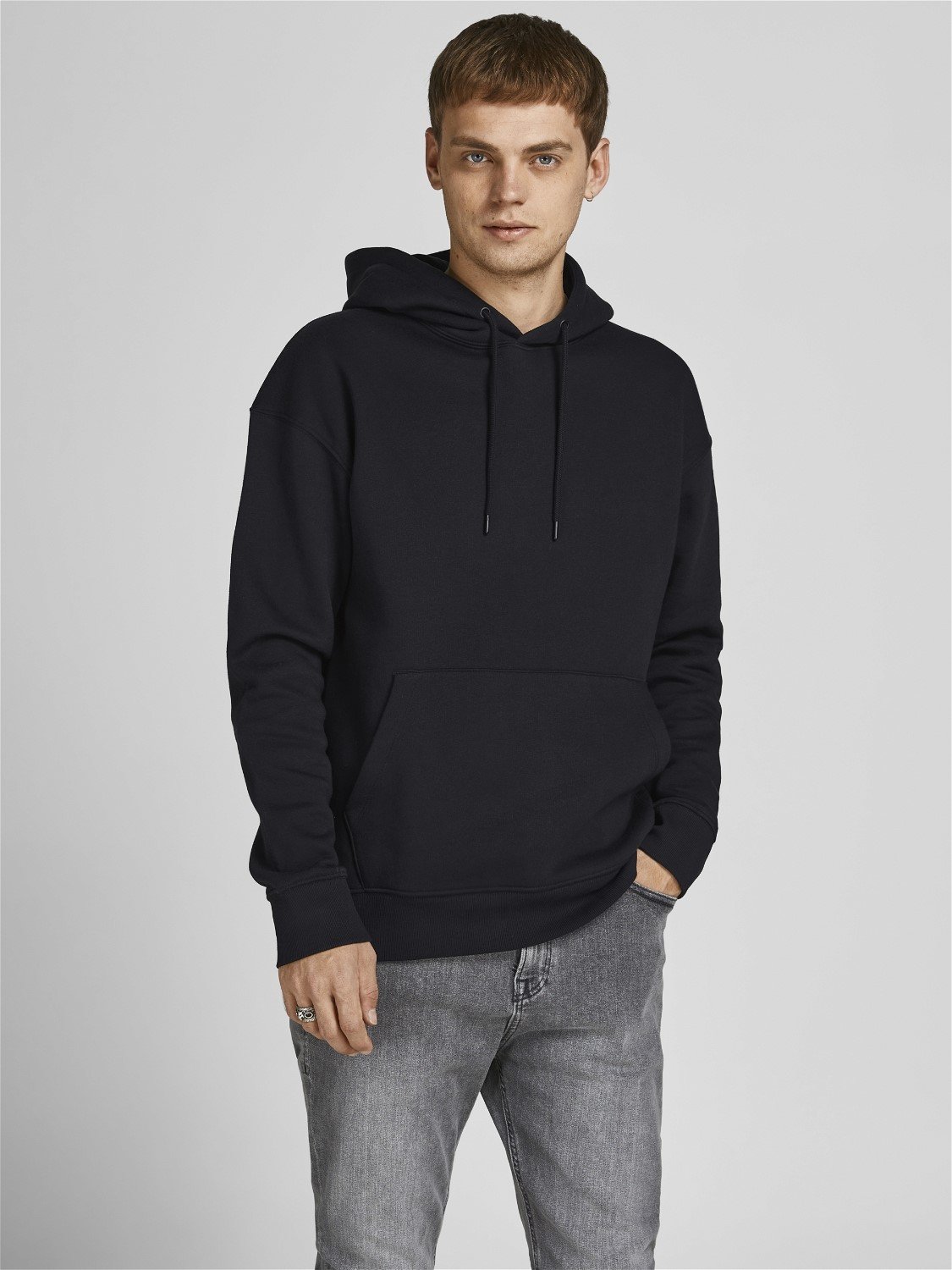 JACK & JONES Star basic sweat hood regular fit, heren hoodie katoenmengsel met capuchon, zwart