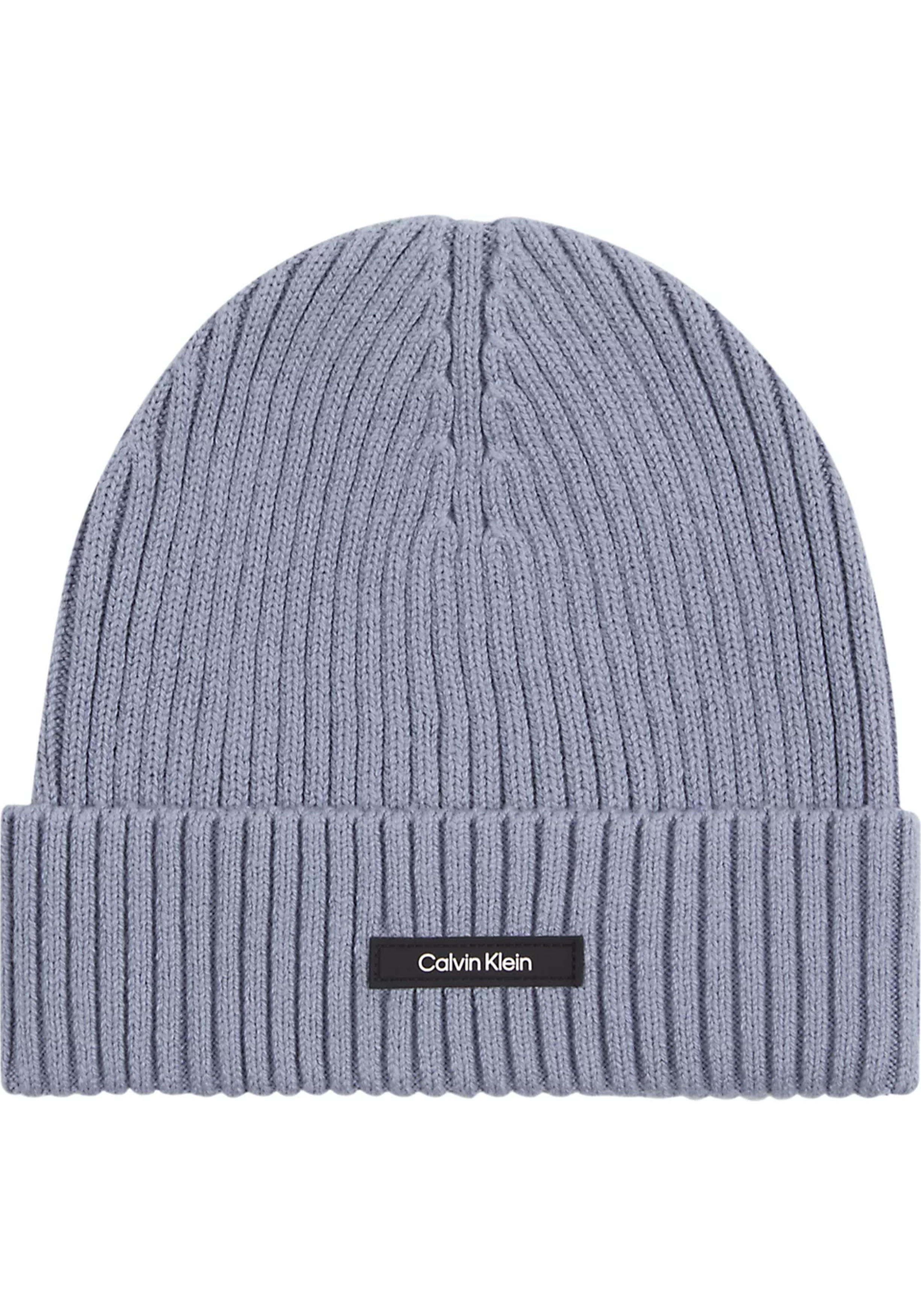 Calvin Klein muts, classic cotton rib beanie, lichtblauw