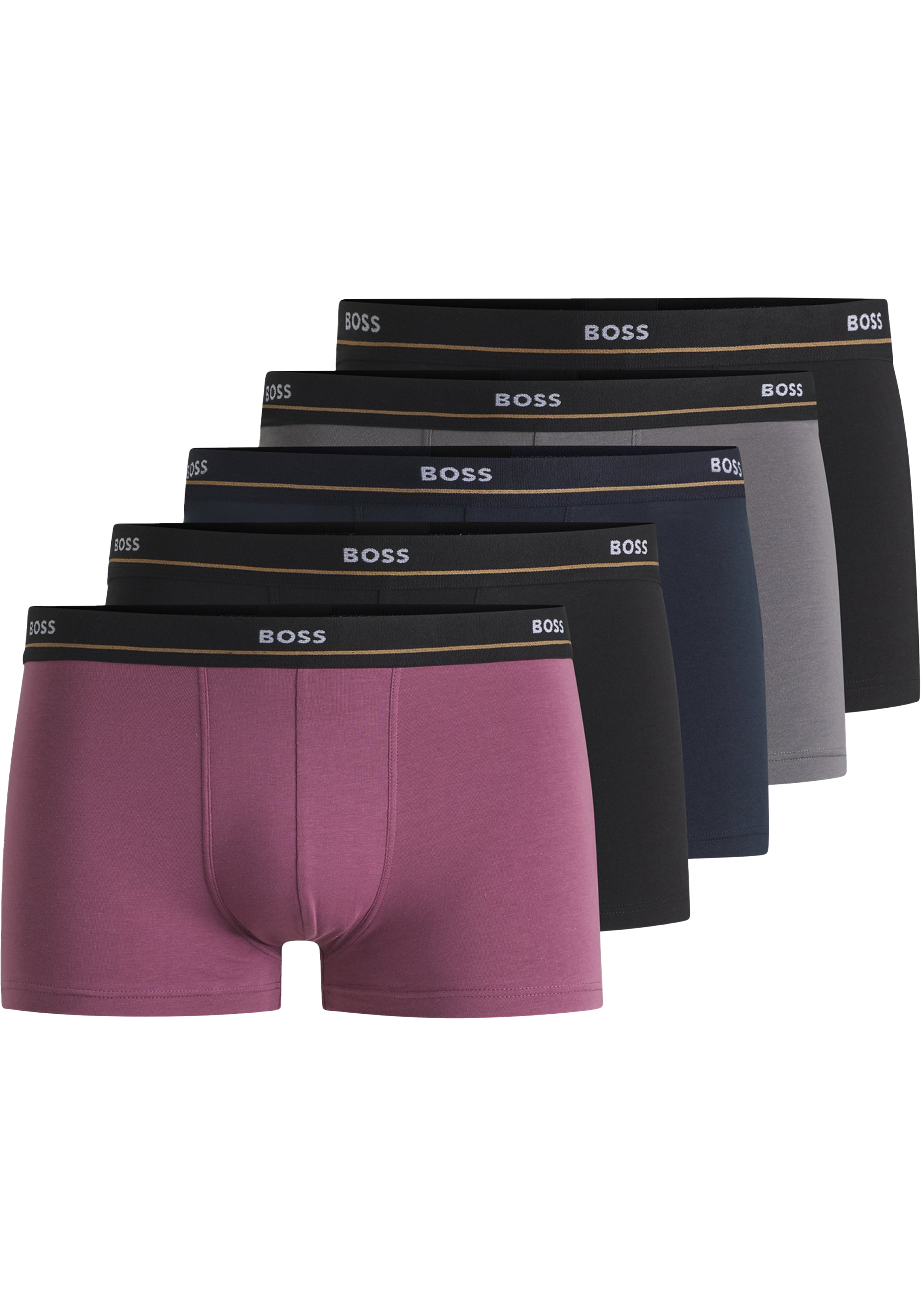 HUGO BOSS Essential trunks (5-pack), heren boxers kort, zwart, roze, grijs