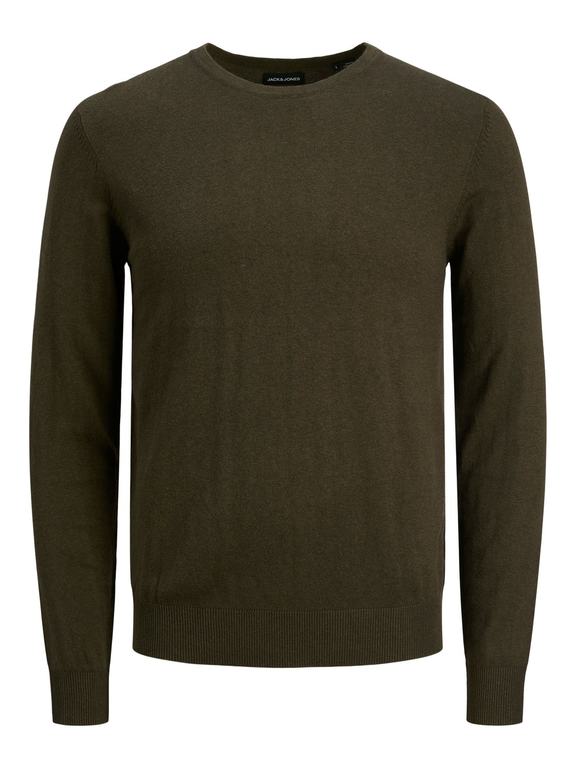 JACK & JONES Emil knit crew neck slim fit, heren pullover viscosemengsel met O-hals, groen melange