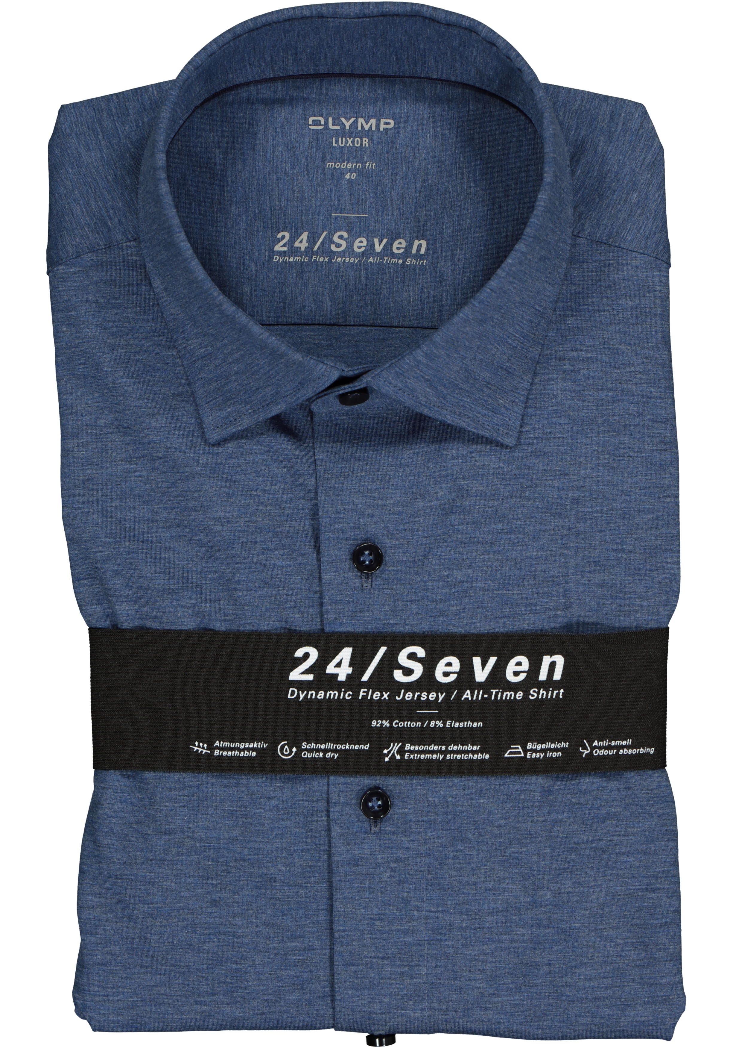 OLYMP Luxor 24/Seven modern fit overhemd, rookblauw tricot