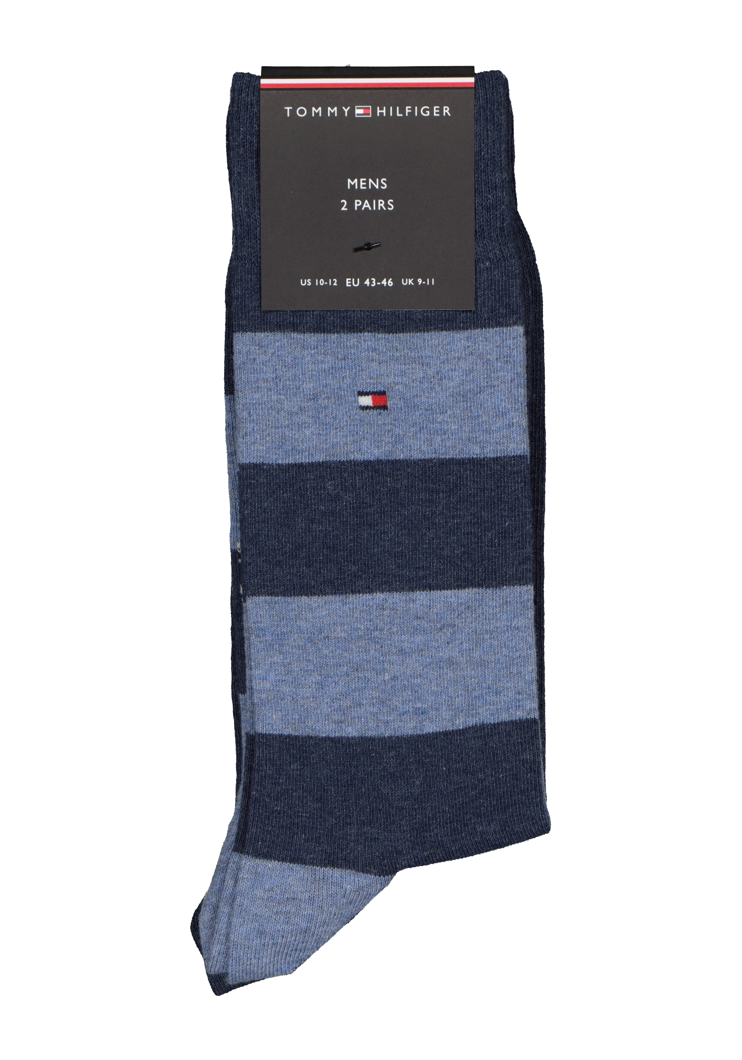 Tommy Hilfiger Rugby Stripe Socks (2-pack), herensokken katoen gestreept en uni, jeans blauw