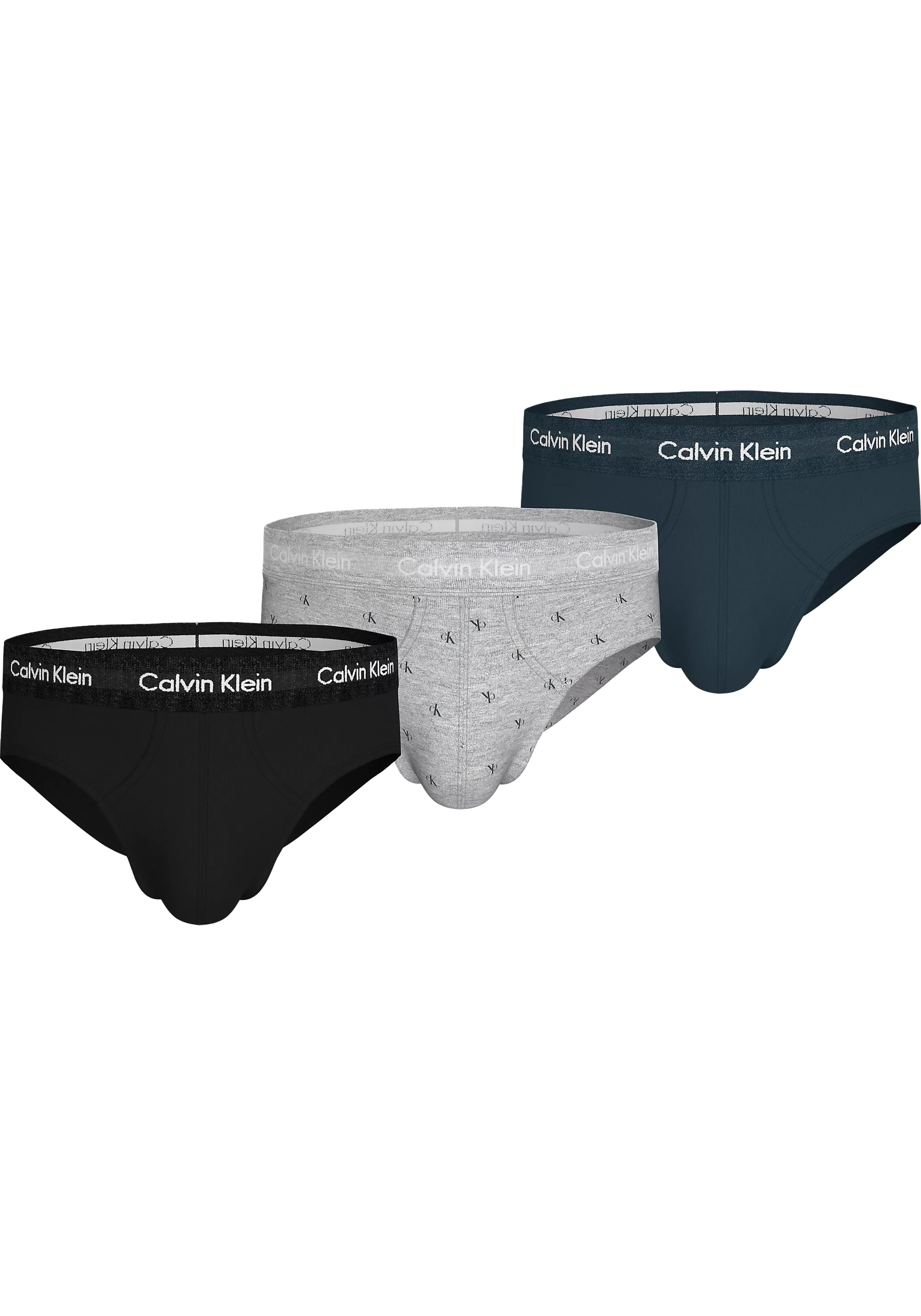 Calvin Klein Hipster Briefs (3-pack), heren slips, zwart, grijs dessin, blauw