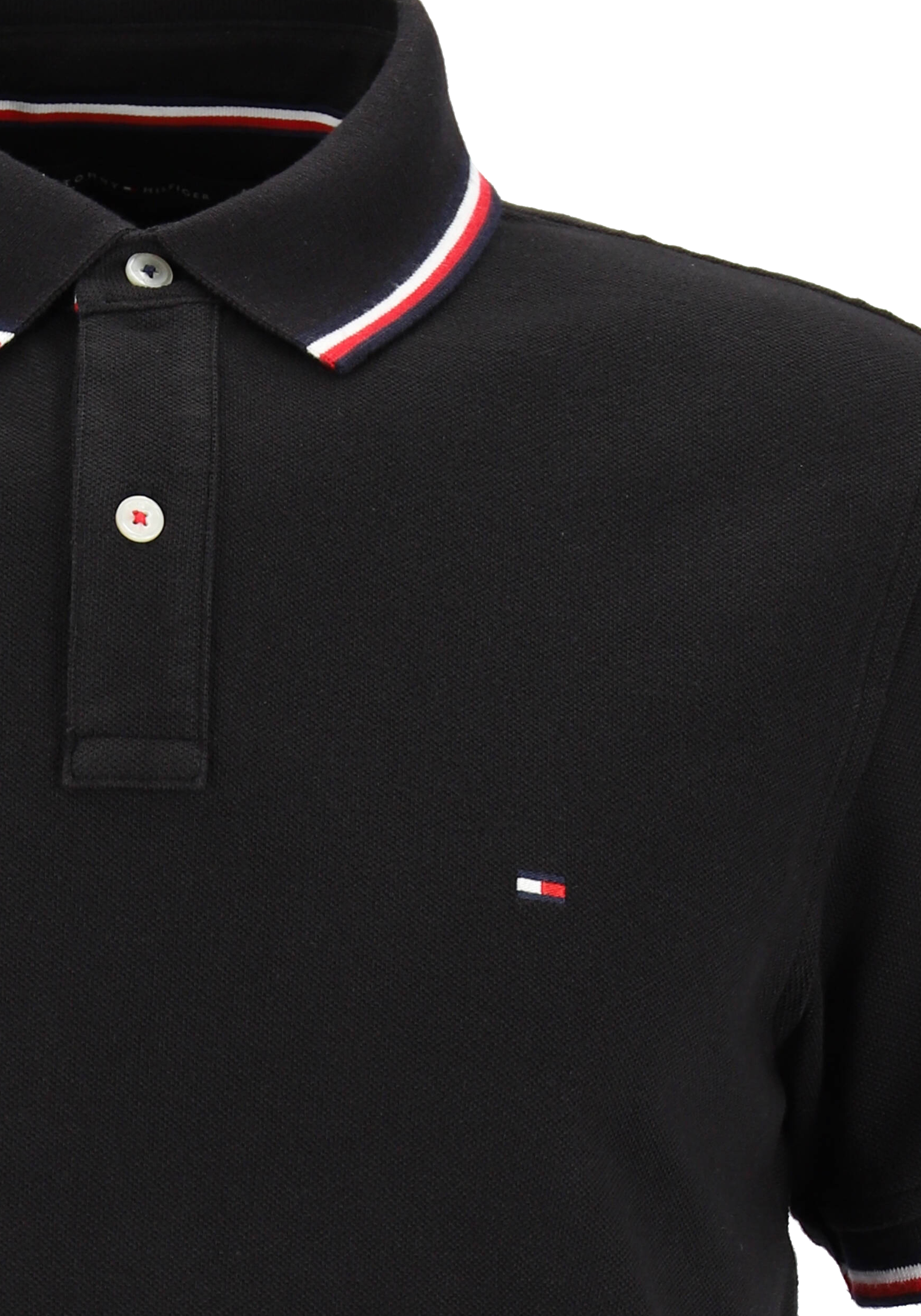 Tommy Hilfiger Core slim fit polo, heren polo met contrastbiezen, zwart