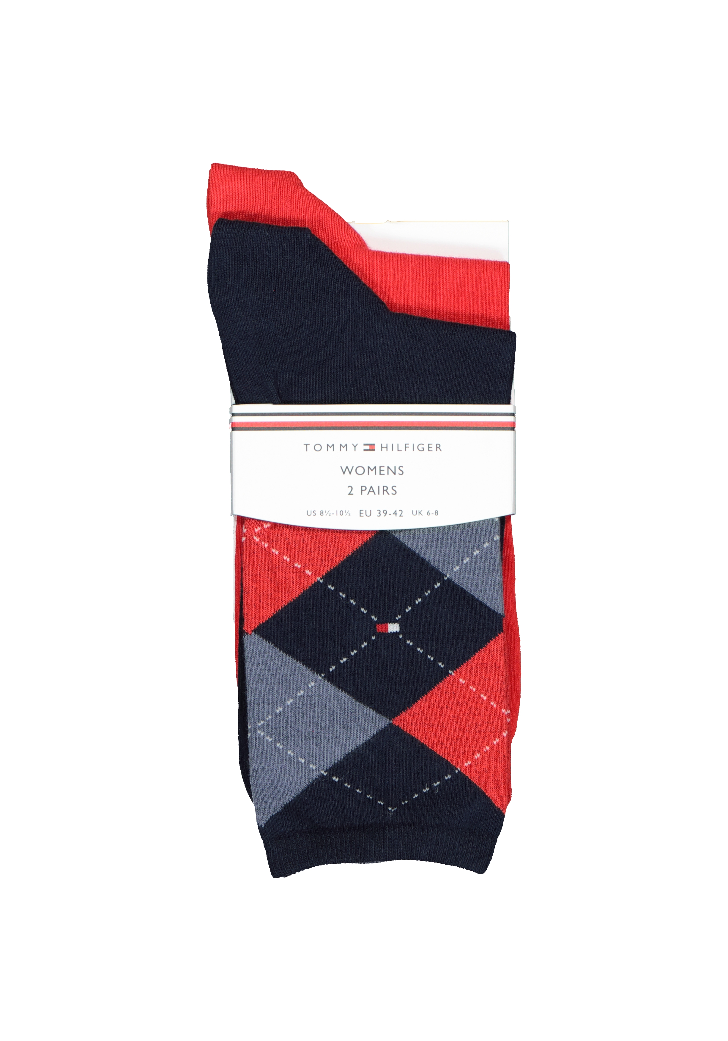 Tommy Hilfiger damessokken Check (2-pack), uni en geruit katoen, donkerblauw met rood