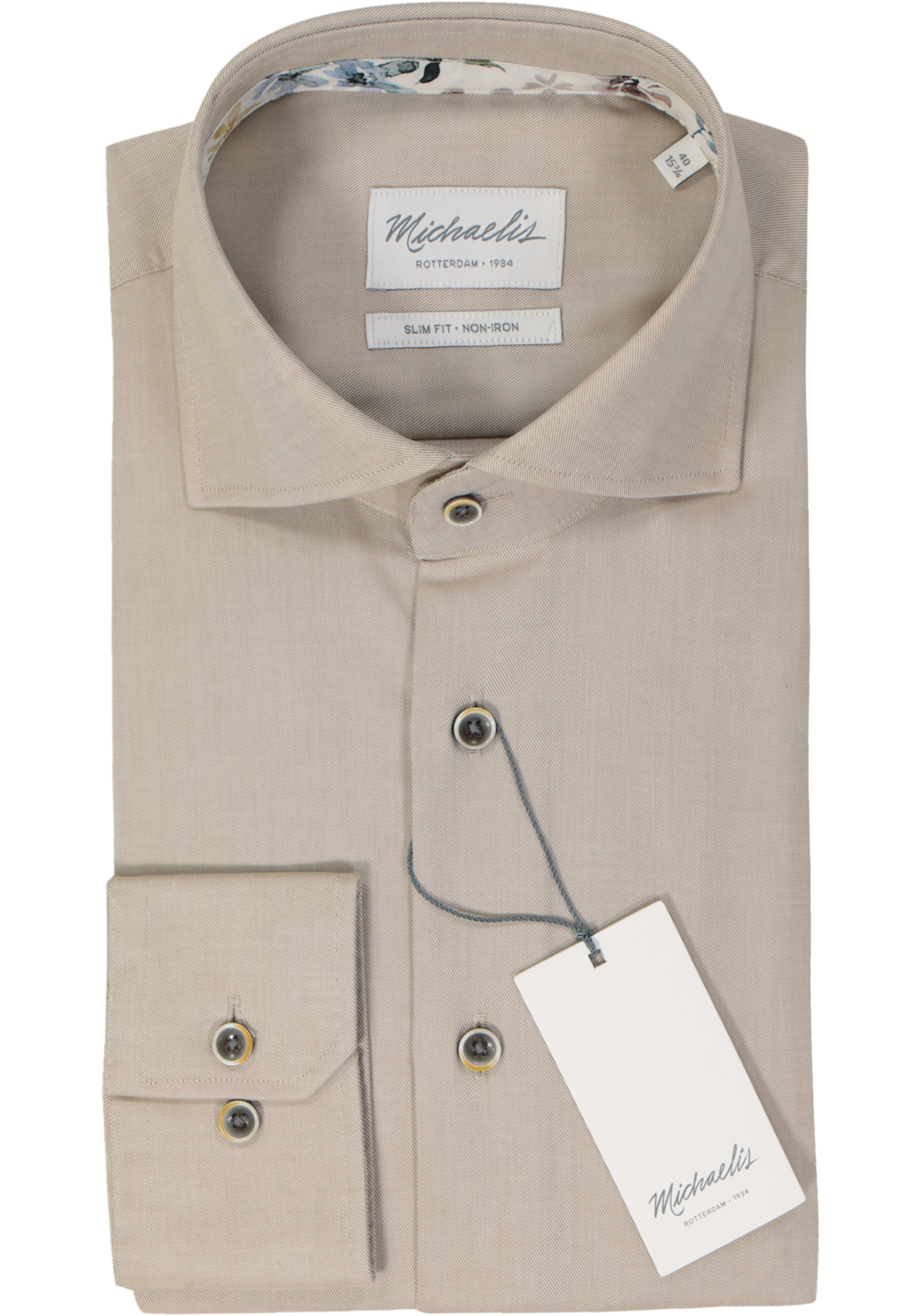 Michaelis slim fit heren overhemd, twill, beige