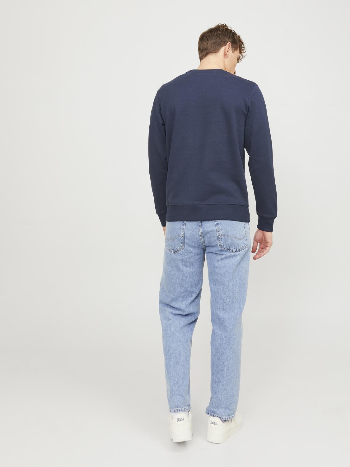 JACK & JONES Basic sweat crew neck regular fit, heren sweatshirt katoenmengsel met O-hals, blauw