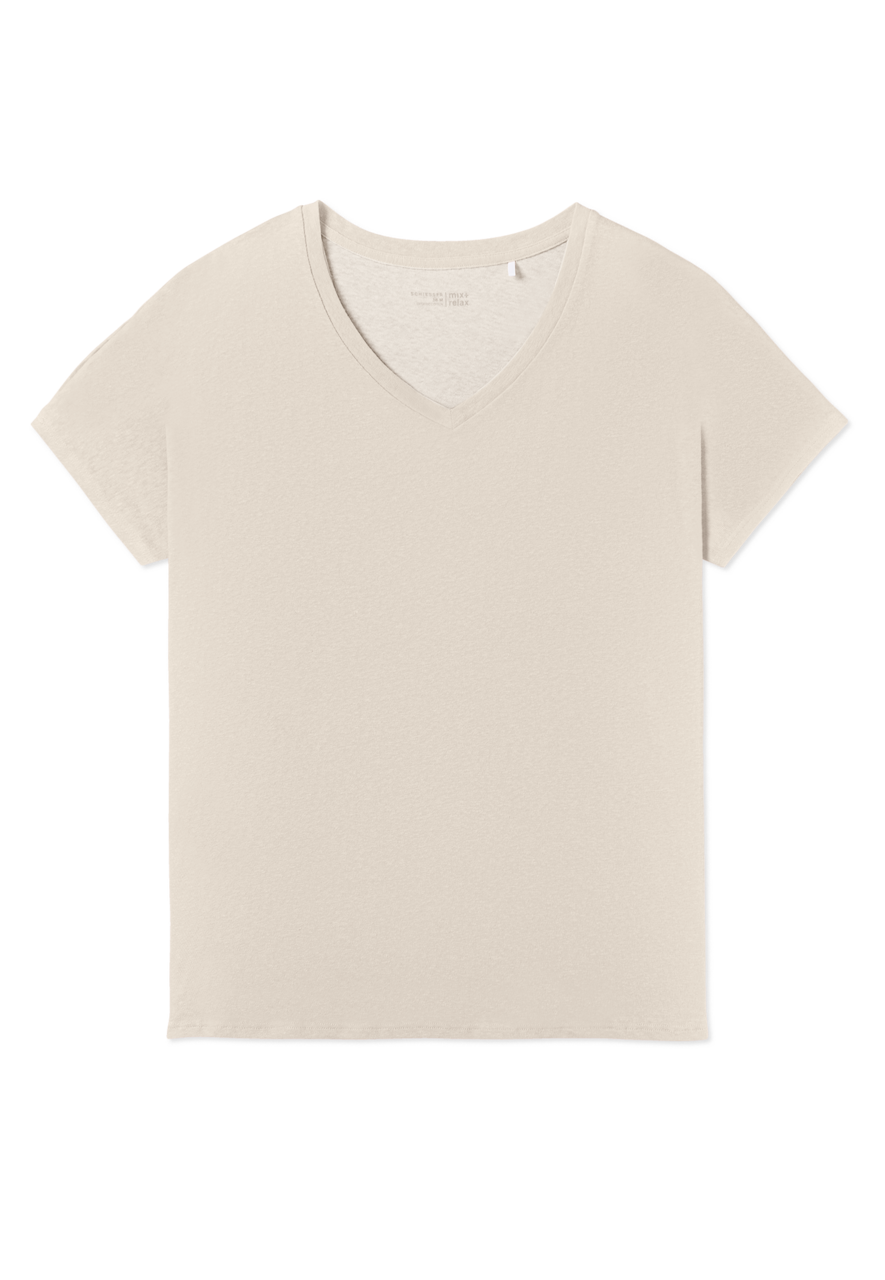 SCHIESSER Mix+Relax T-shirt, dames shirt korte mouw V-hals roomwit