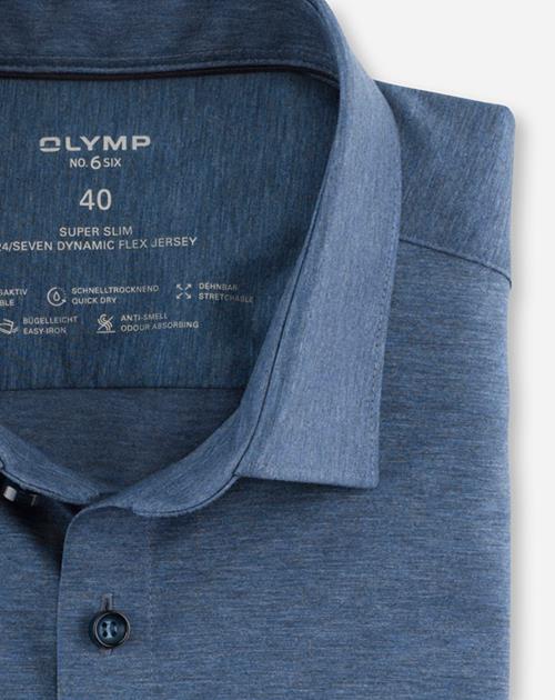 OLYMP 24/7 No. 6 Six super slim fit overhemd, mouwlengte 7, tricot, rookblauw