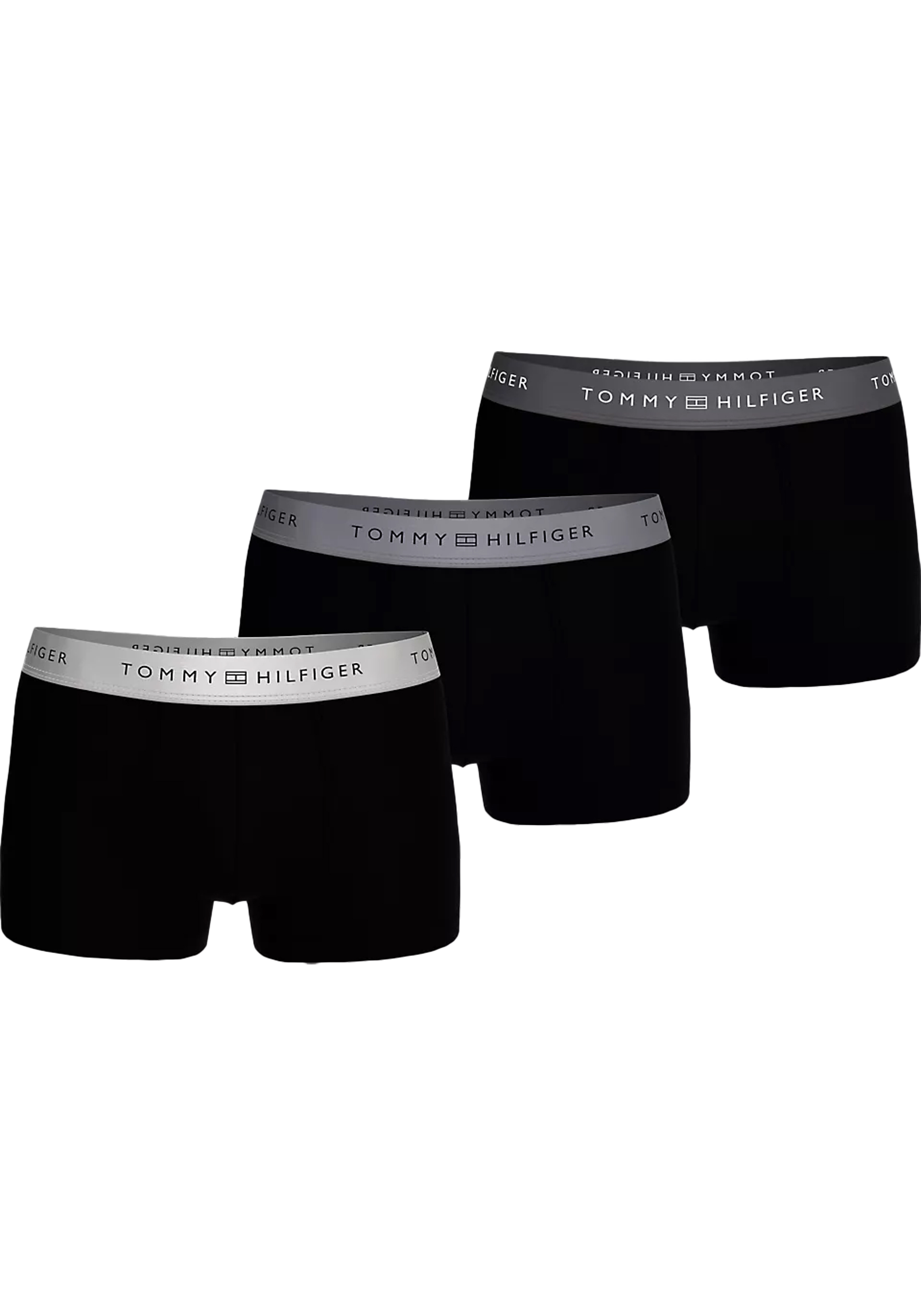 Tommy Hilfiger trunk (3-pack), heren boxers normale lengte, zwart met zilverkleurige tailleband