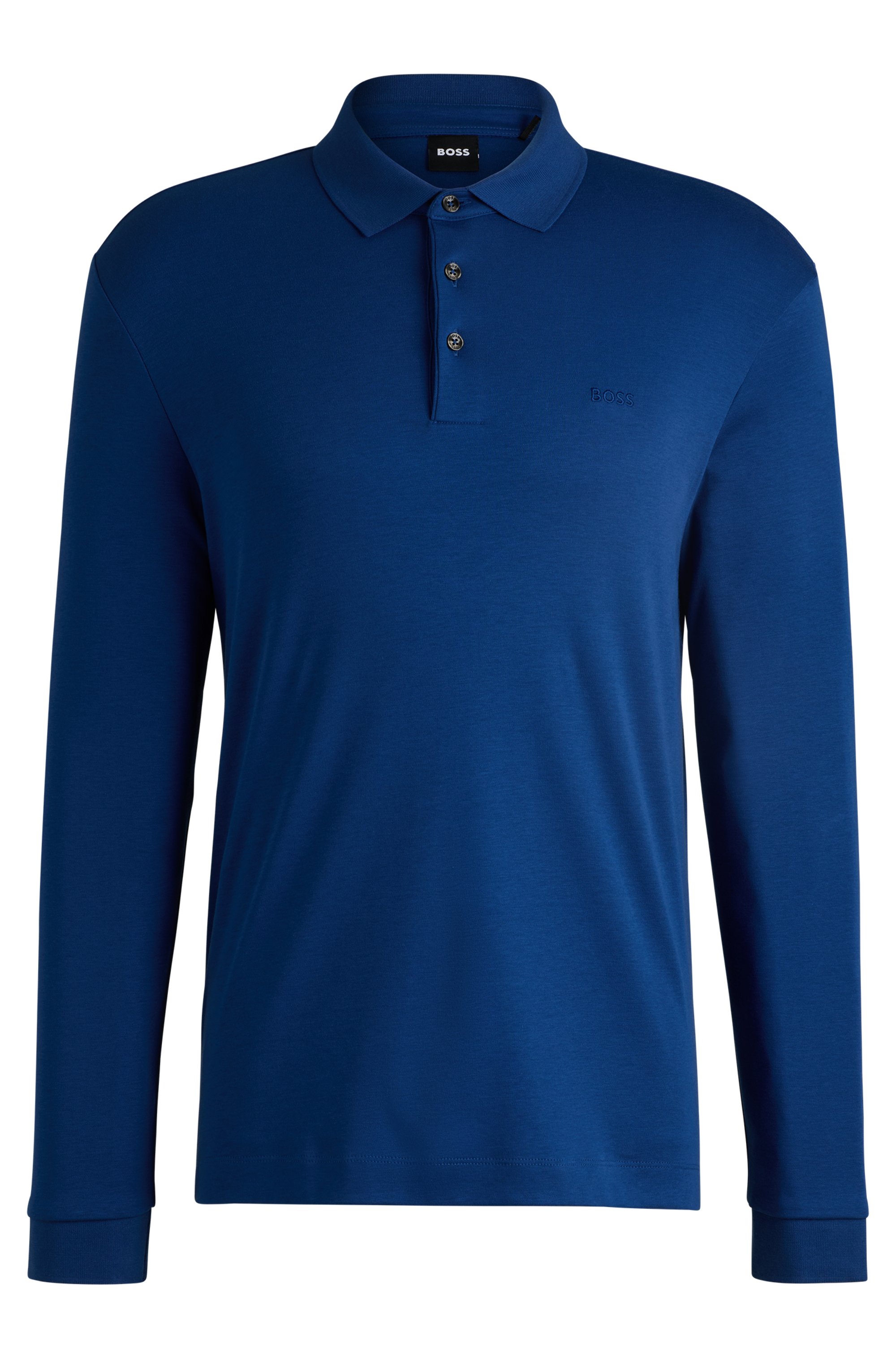 BOSS Pado regular fit polo lange mouw, jersey, blauw