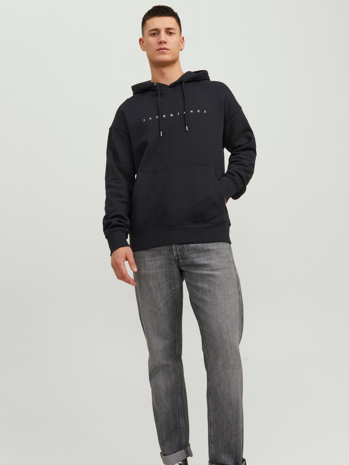 JACK & JONES Star jj sweat hood regular fit, heren hoodie katoenmengsel met capuchon, zwart