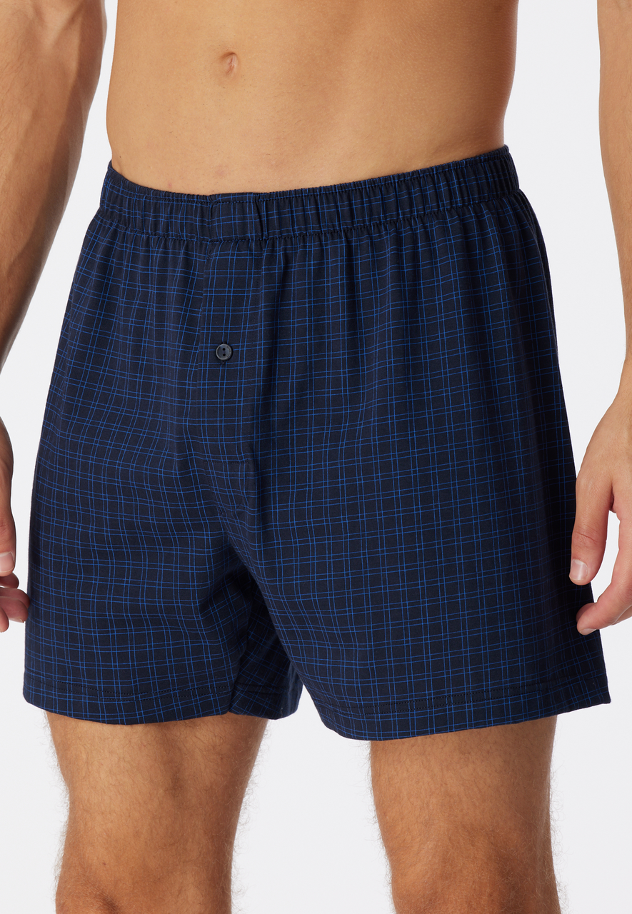 SCHIESSER Cotton Casuals boxer (1-pack), heren boxershort jersey donkerblauw geruit