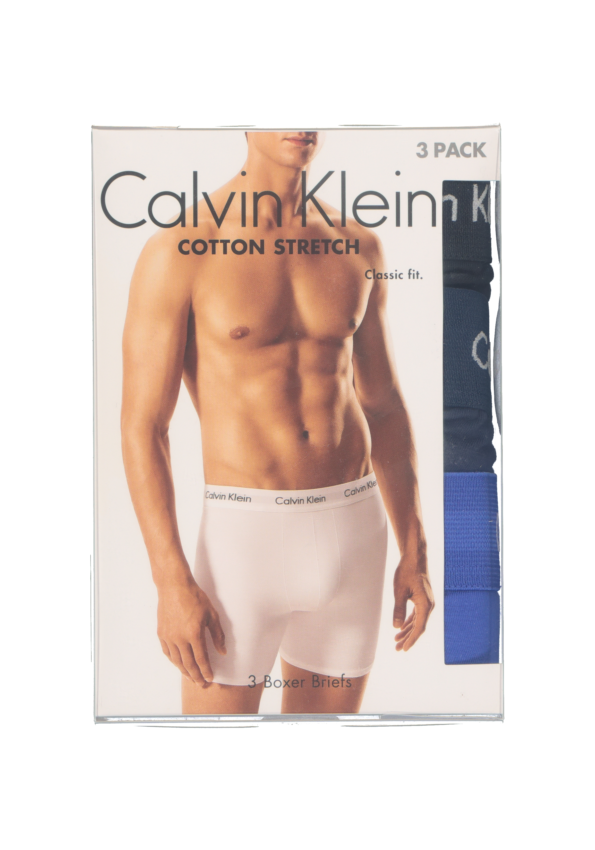 Calvin Klein Cotton Stretch boxer brief (3-pack), heren boxers extra lang, zwart, blauw en kobalt