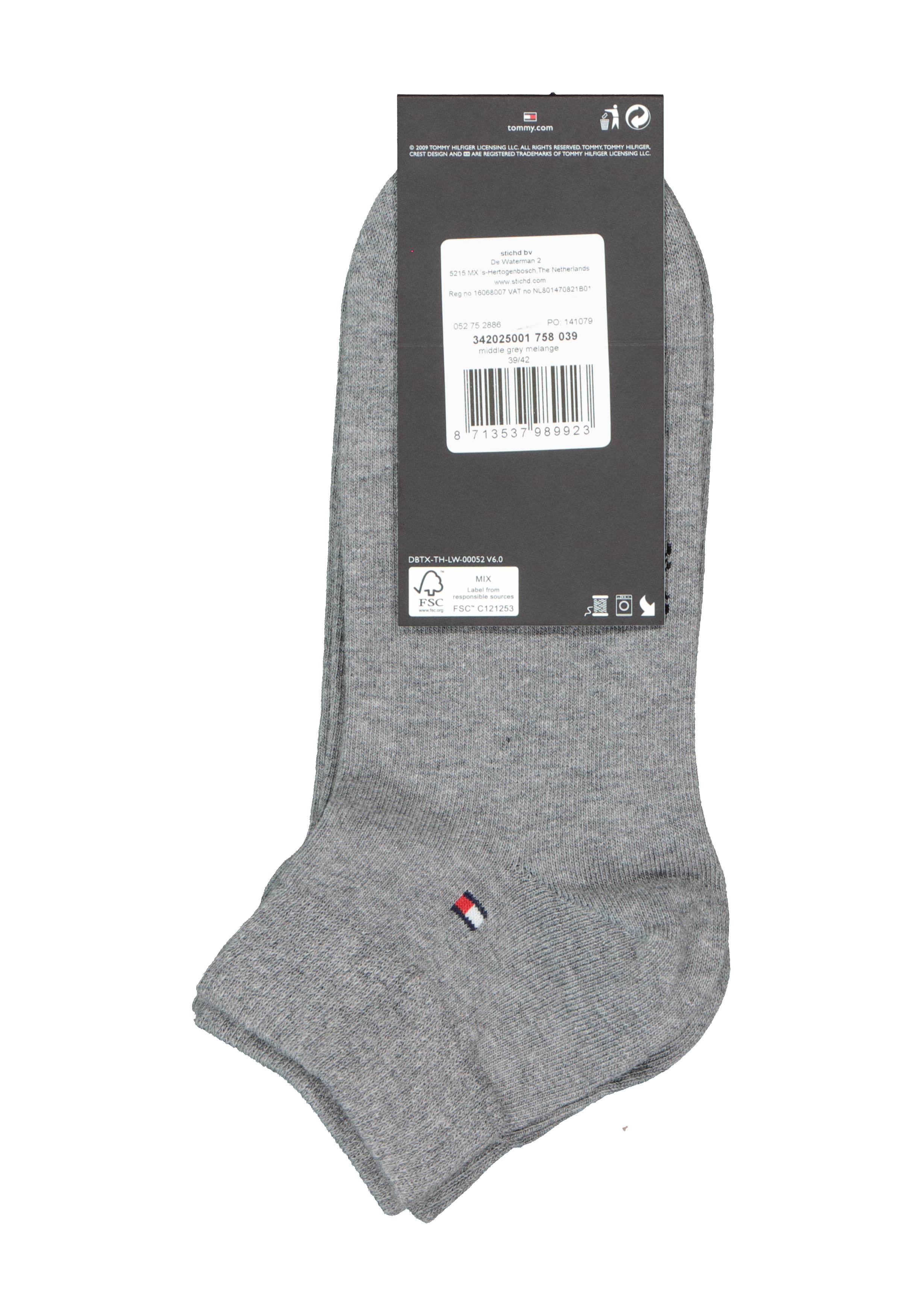 Tommy Hilfiger Quarter Socks (2-pack), herensokken katoen kort, grijs