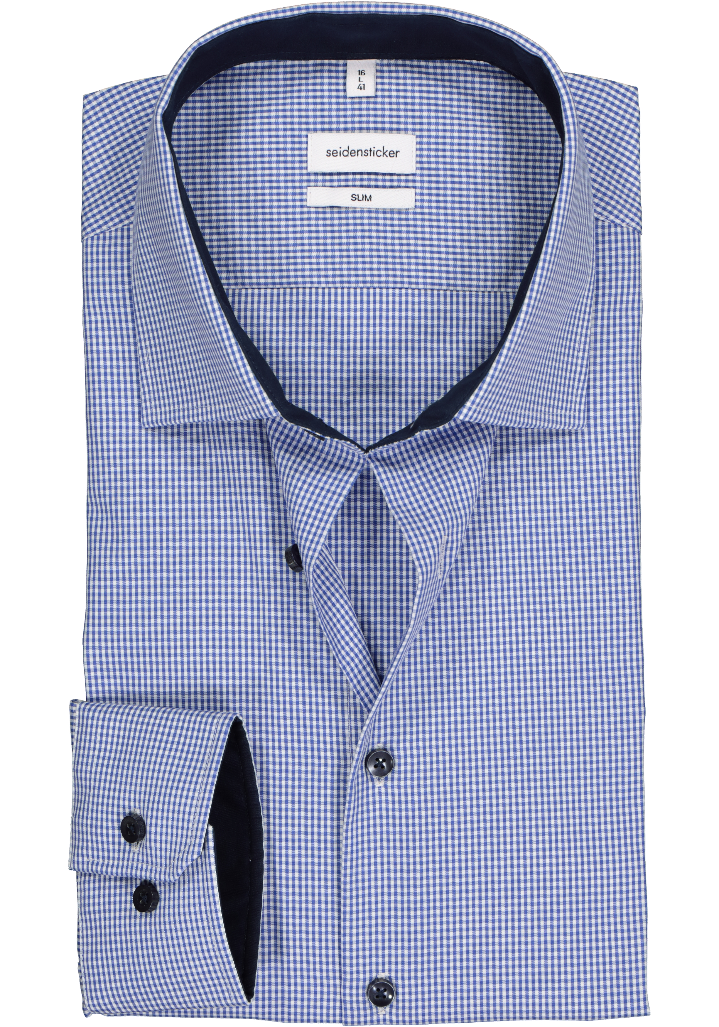 Seidensticker slim fit overhemd, blauw met wit geruit (contrast)  