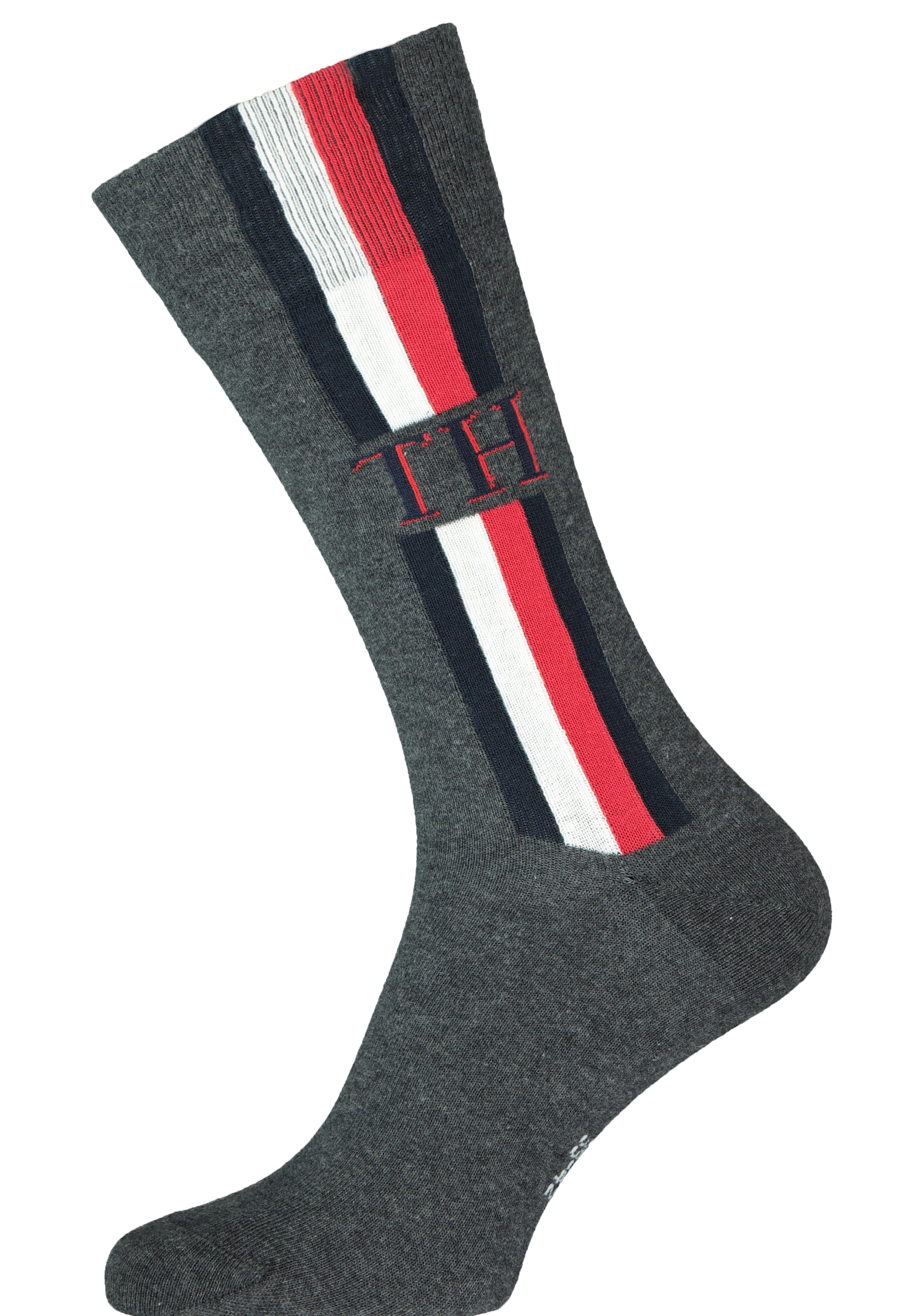 Tommy Hilfiger Iconic Logo Stripe Socks (2-pack), herensokken katoen, grijs