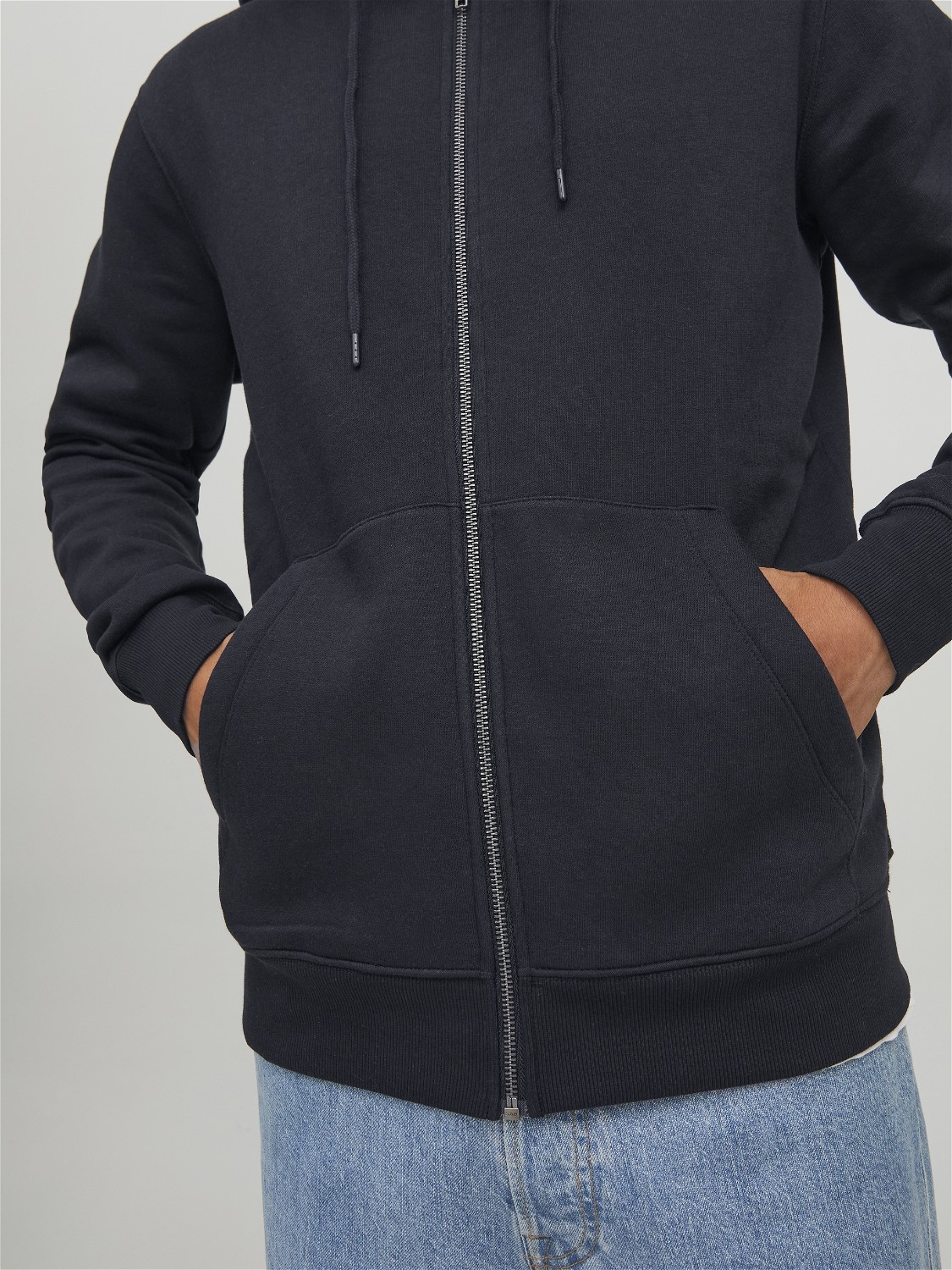 JACK & JONES Star basic sweat zip hood regular fit, heren sweatvest katoenmengsel met capuchon, zwart