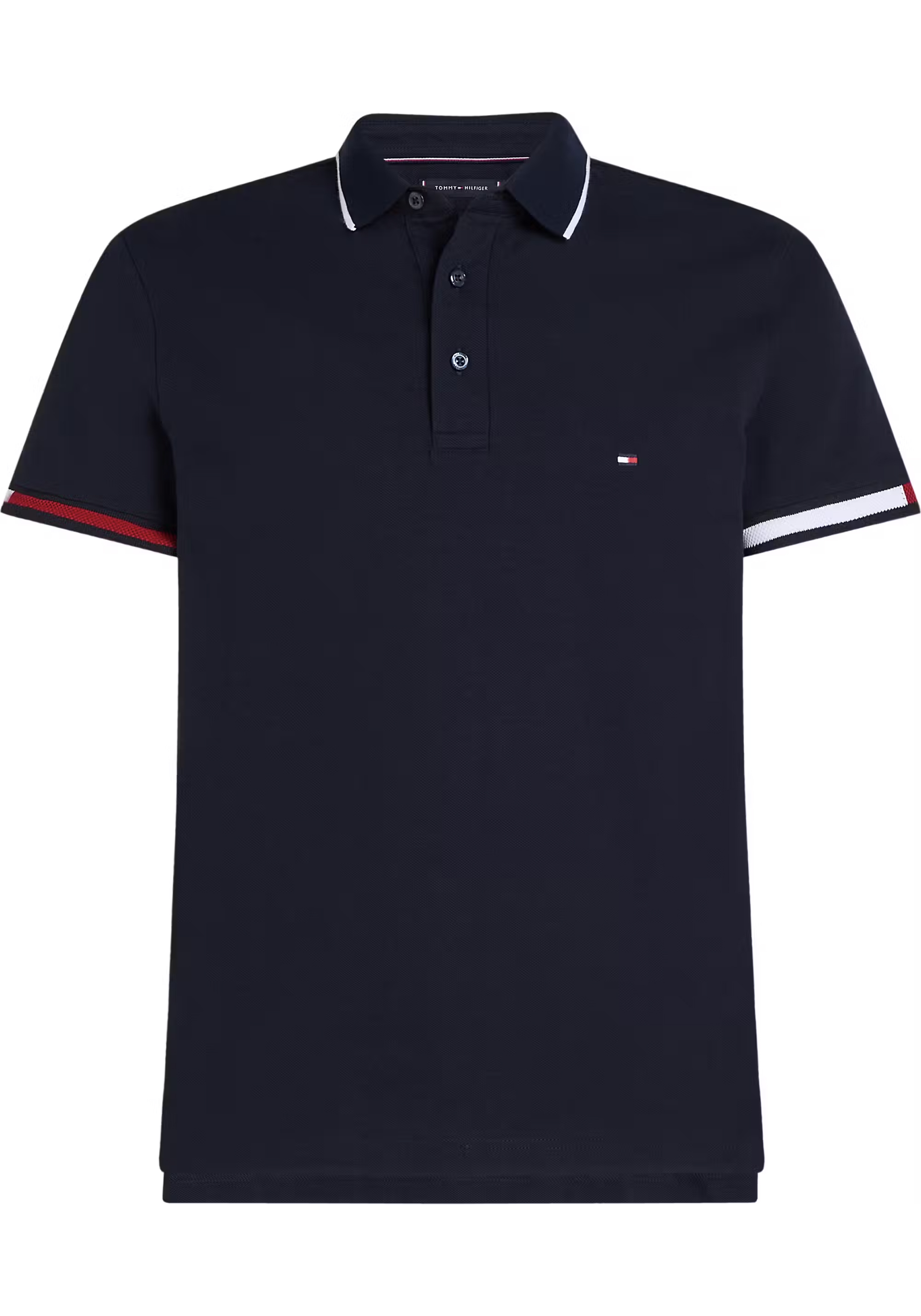 Tommy Hilfiger Flag Cuff Slim Polo, heren poloshirt, donkerblauw