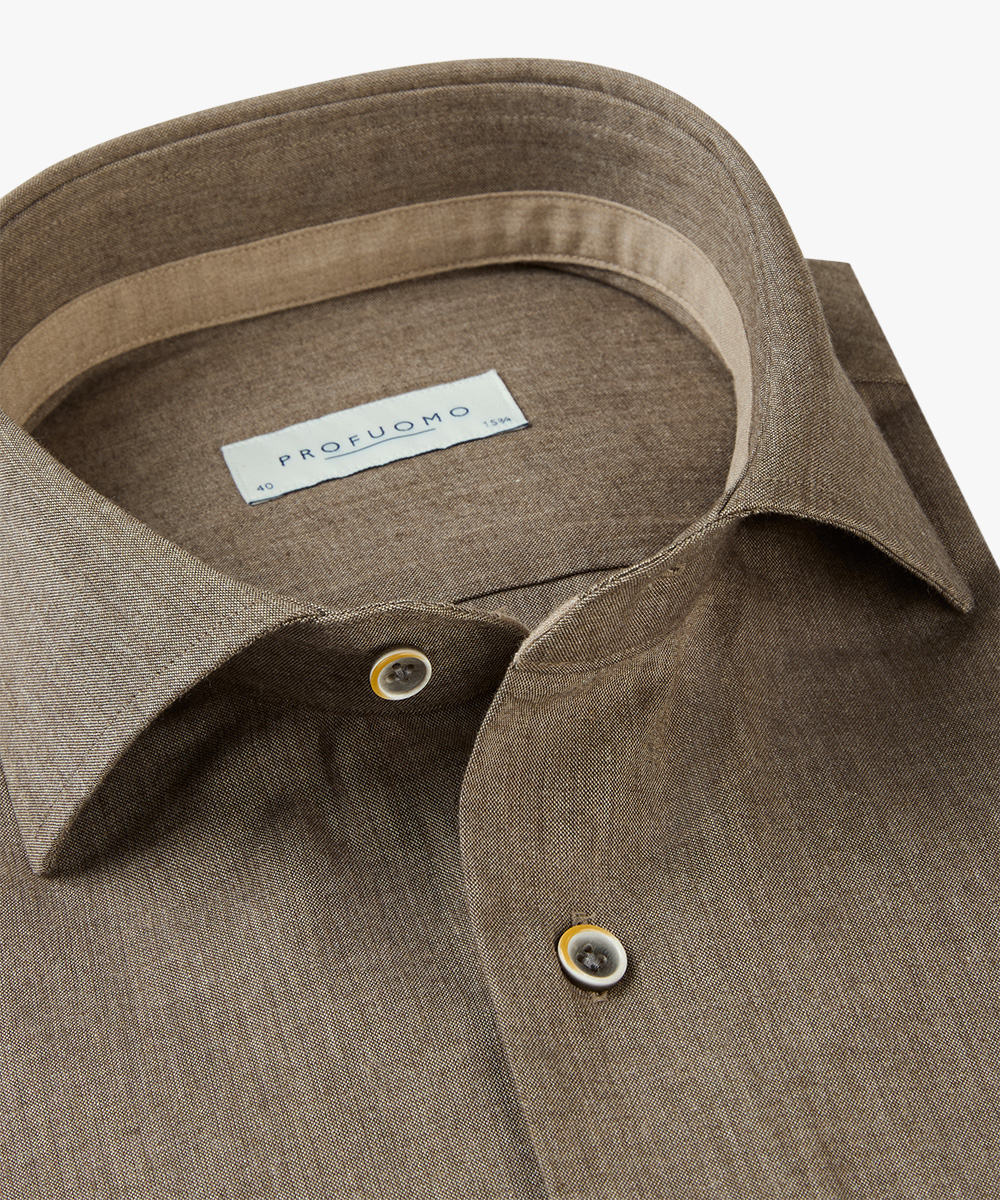 Profuomo slim fit heren overhemd, structuur, taupe