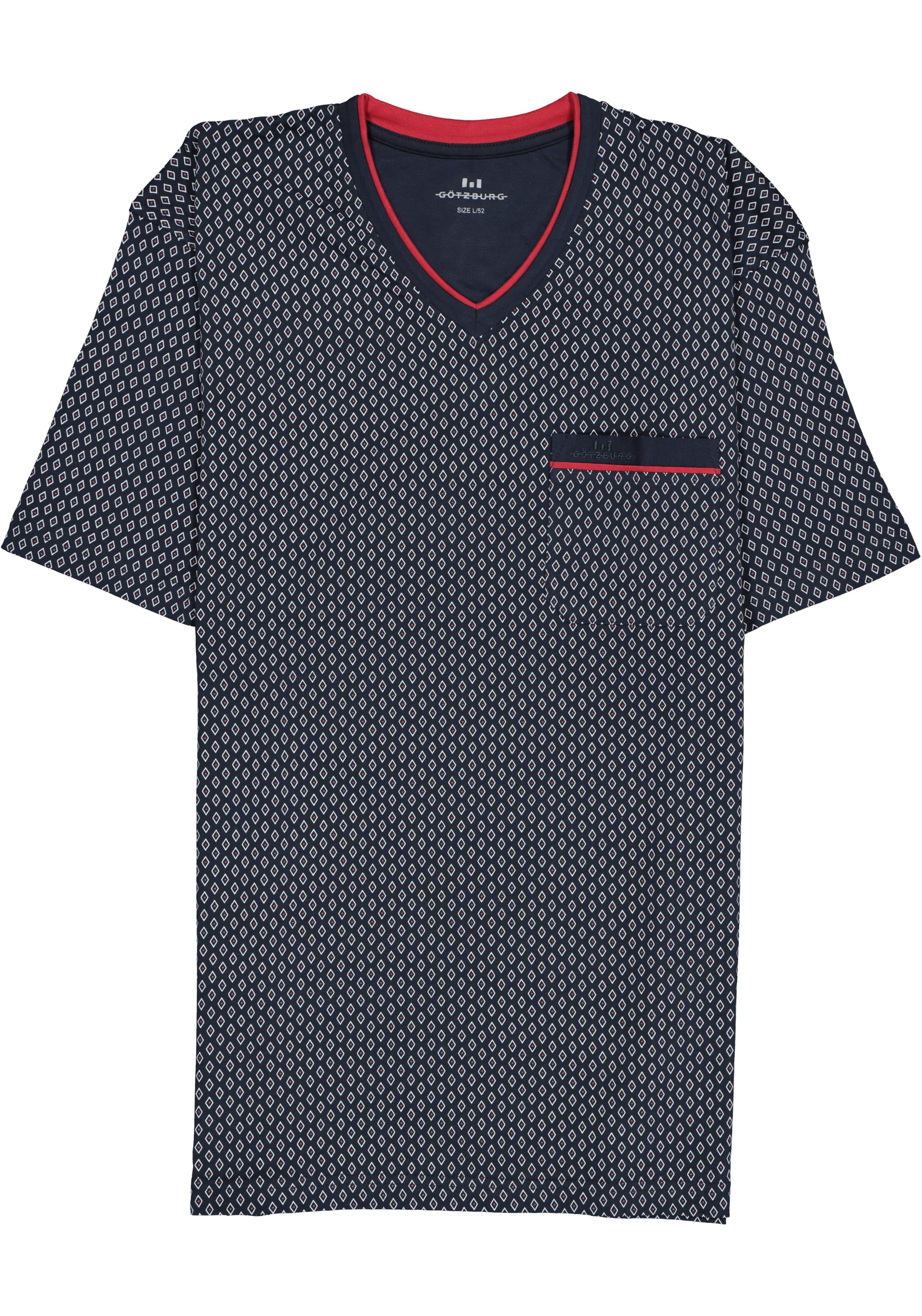 Gotzburg heren shortama, blauw met rood en wit dessin