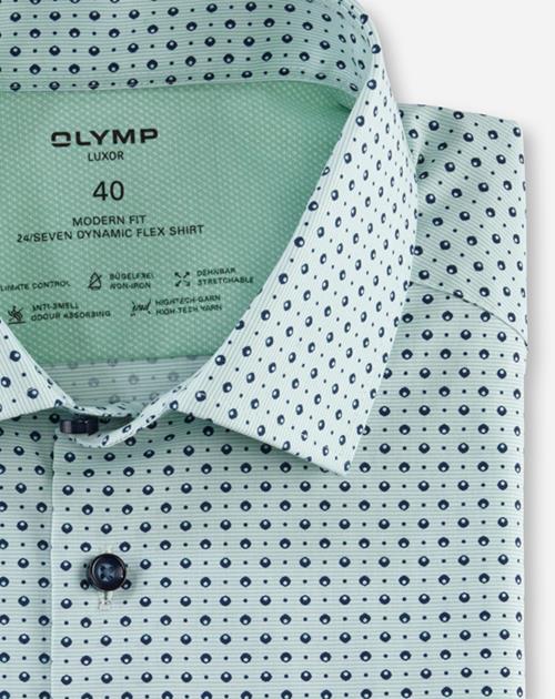 OLYMP Luxor 24/7 modern fit overhemd, korte mouw, tricot, lichtgroen dessin